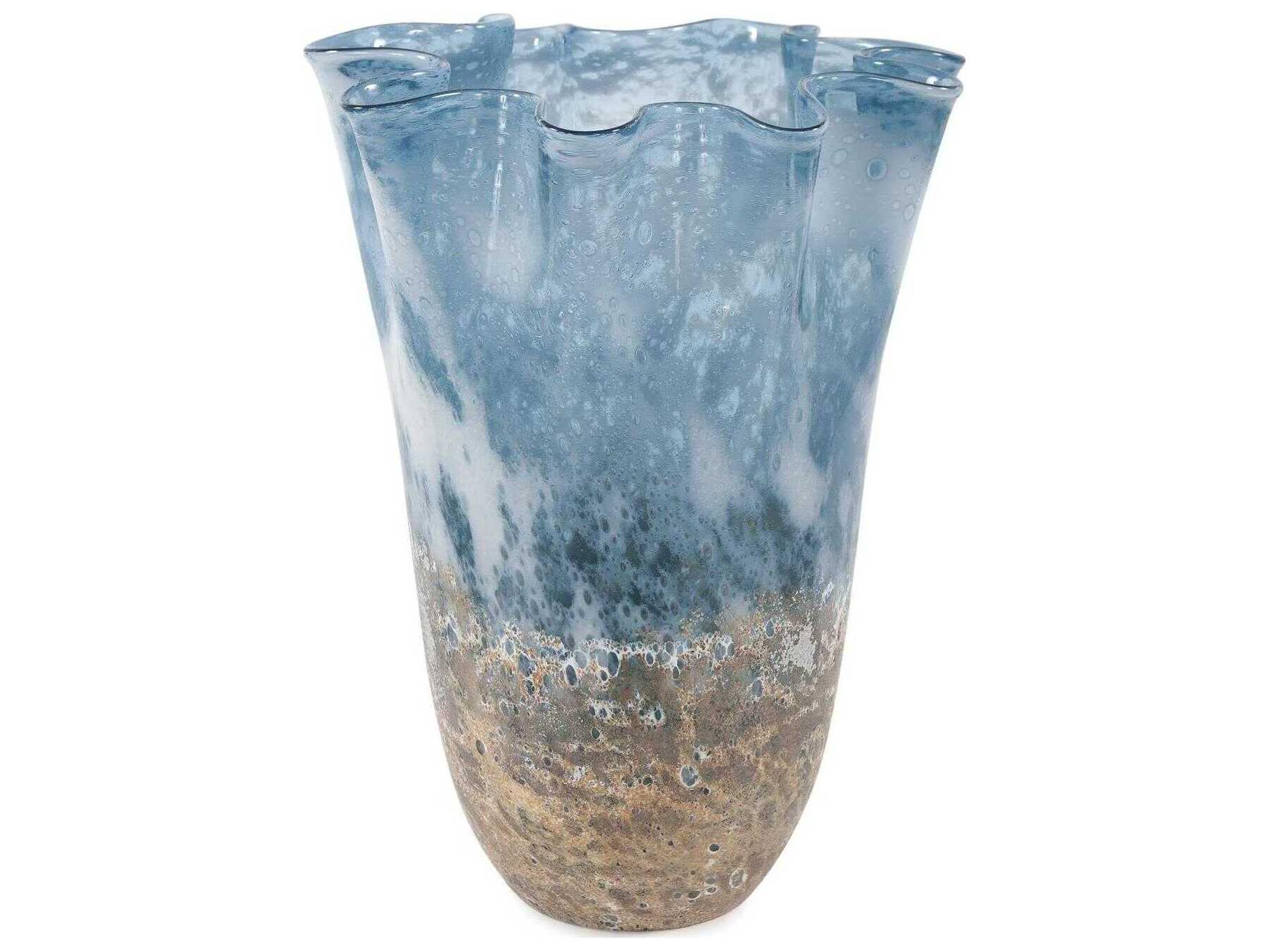 Howard Elliott Baltic Blue White Beige Ruffled Vase