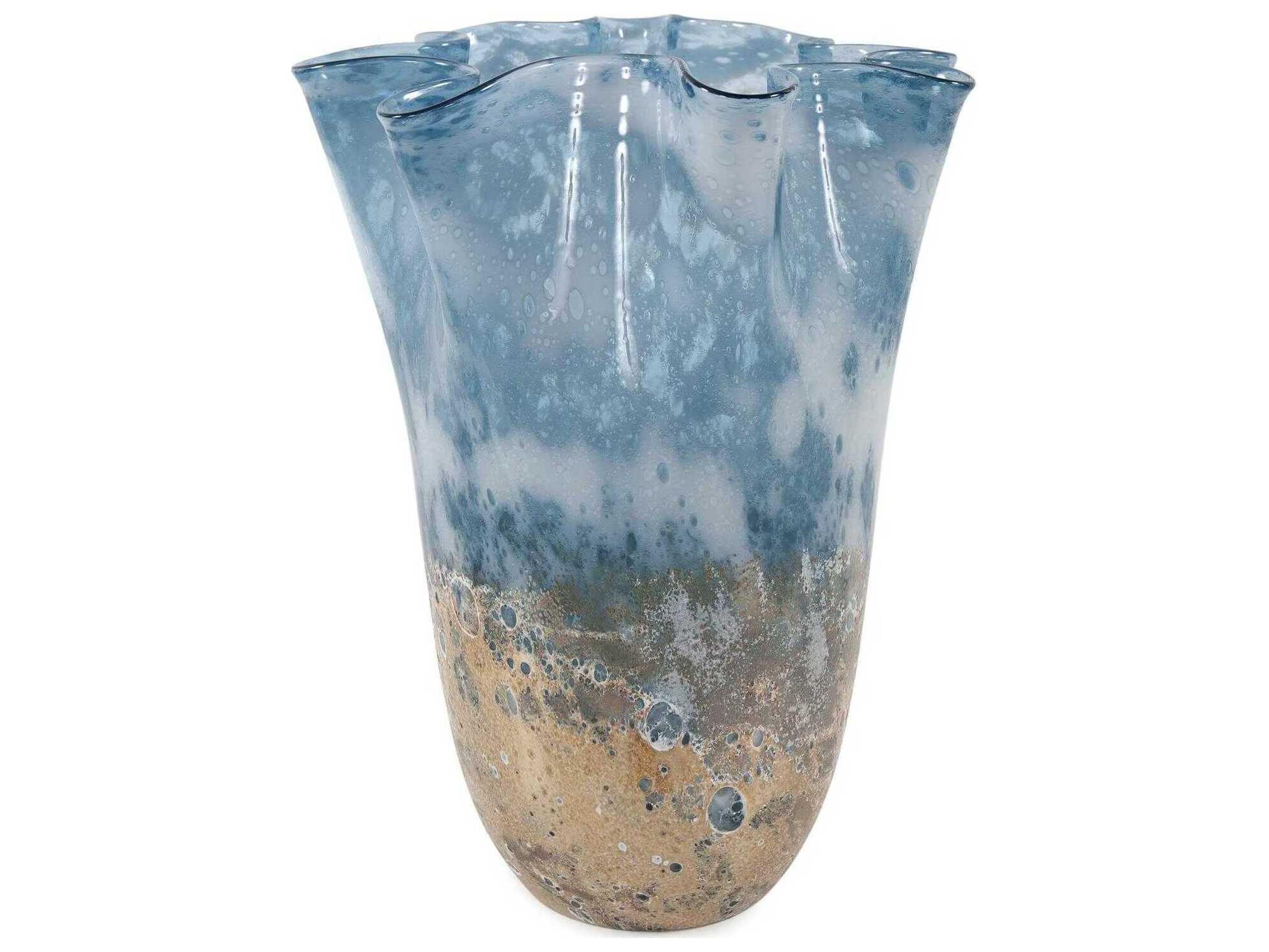 Howard Elliott Baltic Blue White Beige Ruffled Vase