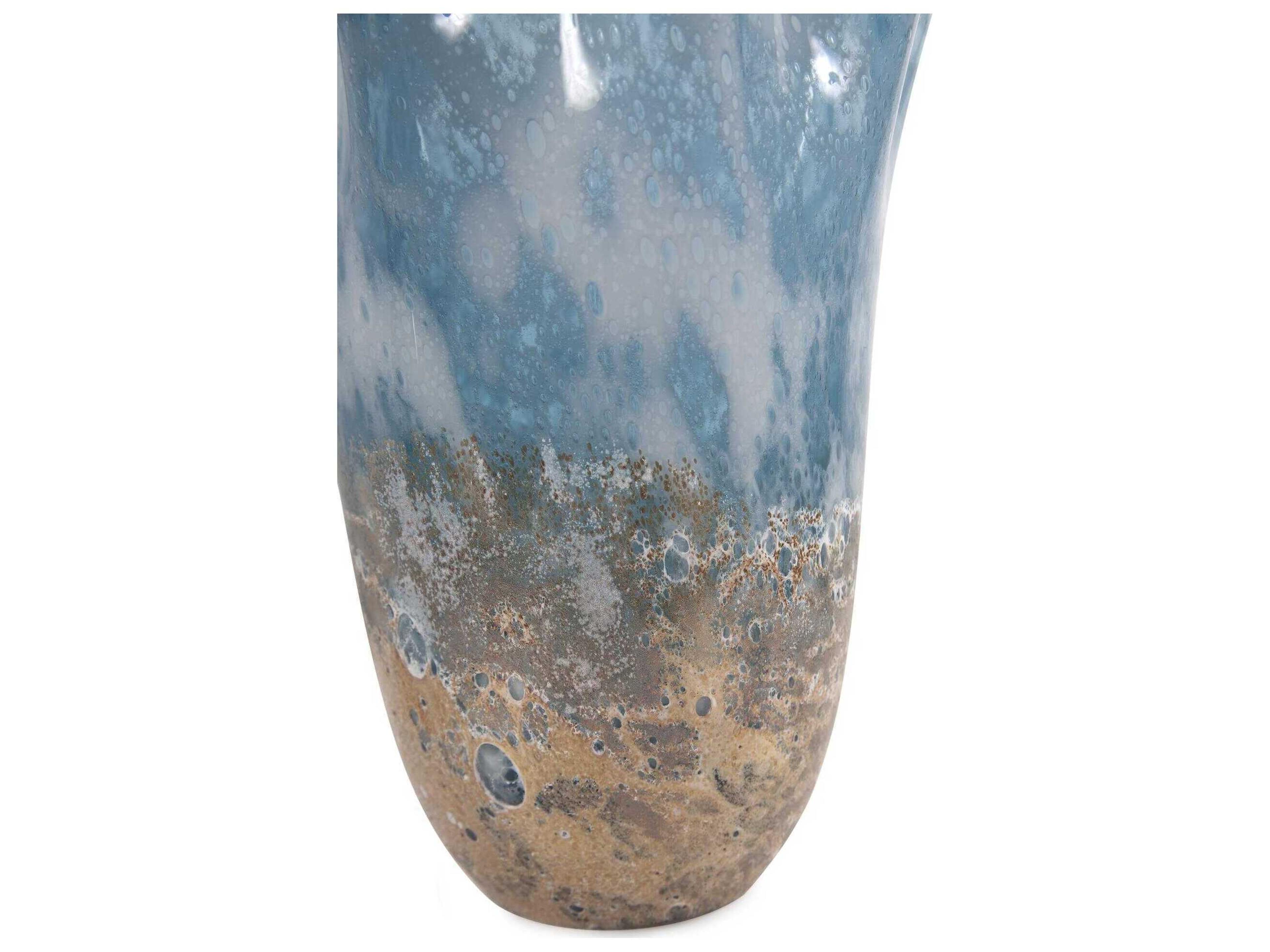 Howard Elliott Baltic Blue White Beige Ruffled Vase