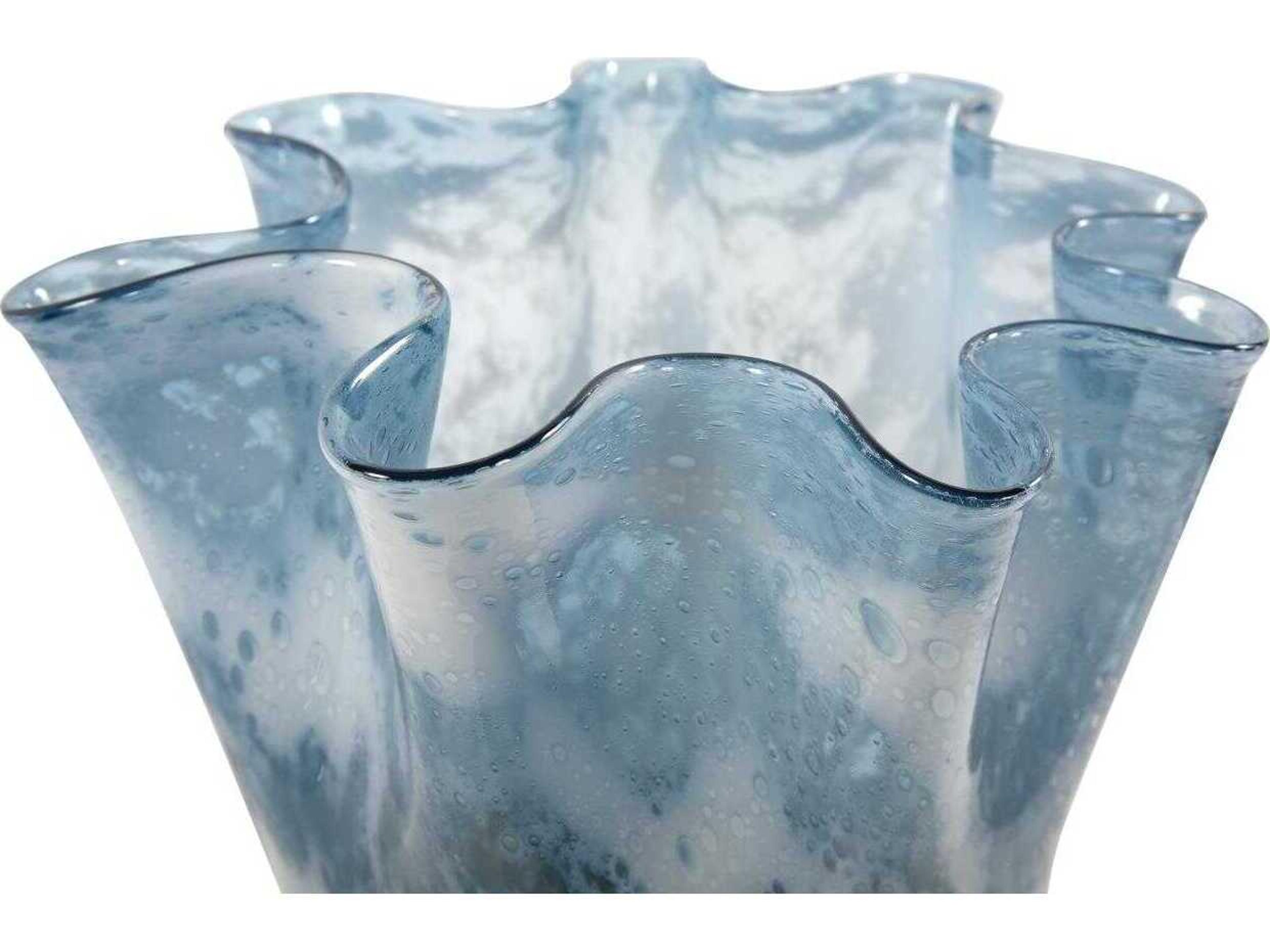 Howard Elliott Baltic Blue White Beige Ruffled Vase