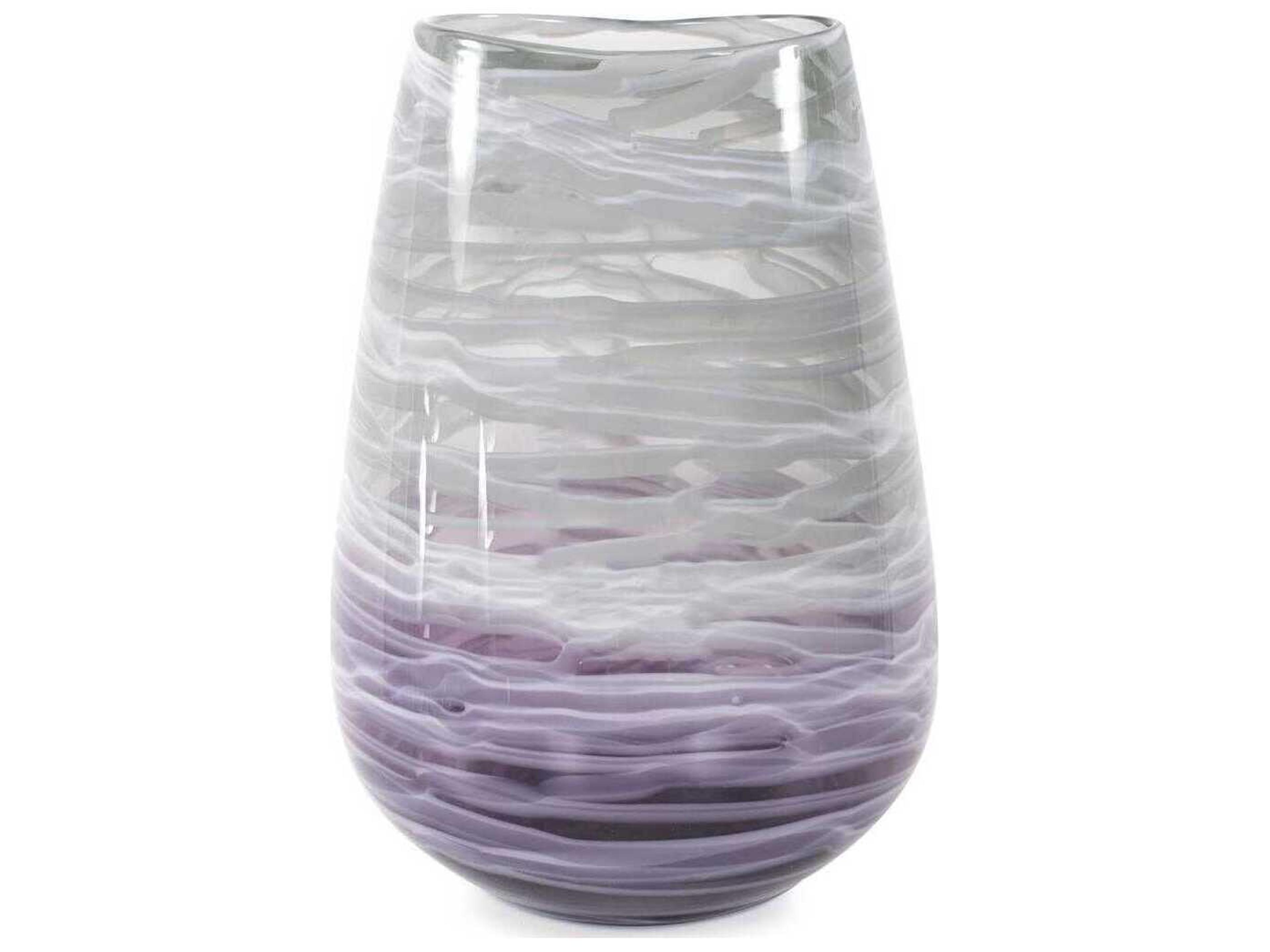 Swirled Smoke and Aubergine Torpedo Glass Vase