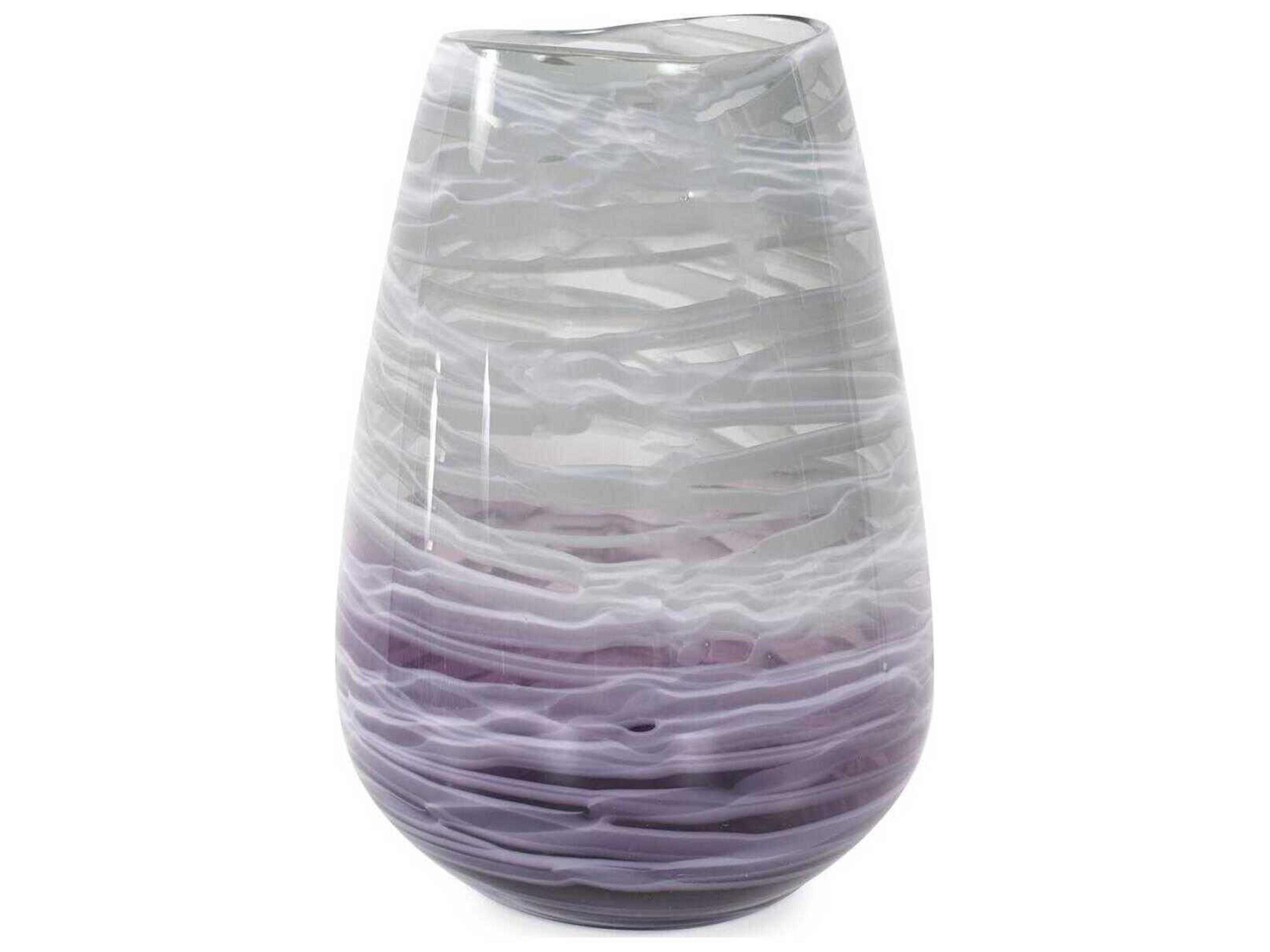 Howard Elliott Swirled Smoke and Aubergine Torpedo Glass Vase