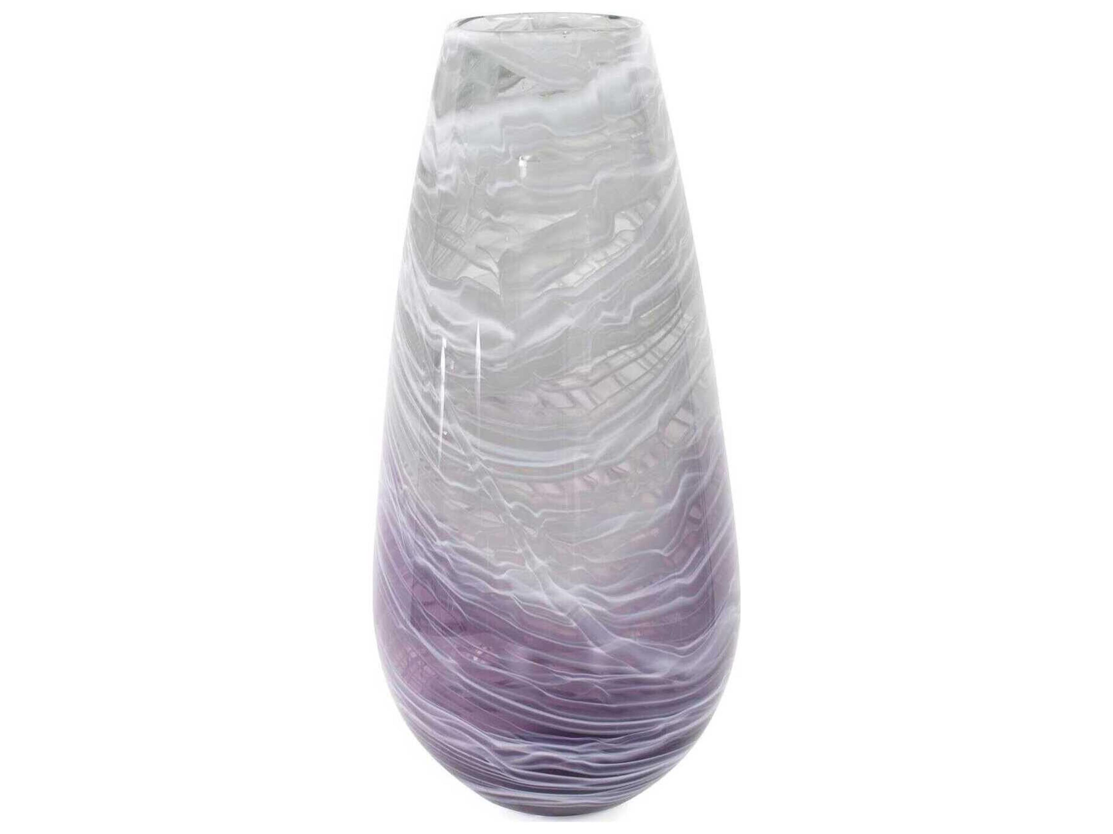 Swirled Smoke and Aubergine Torpedo Glass Vase
