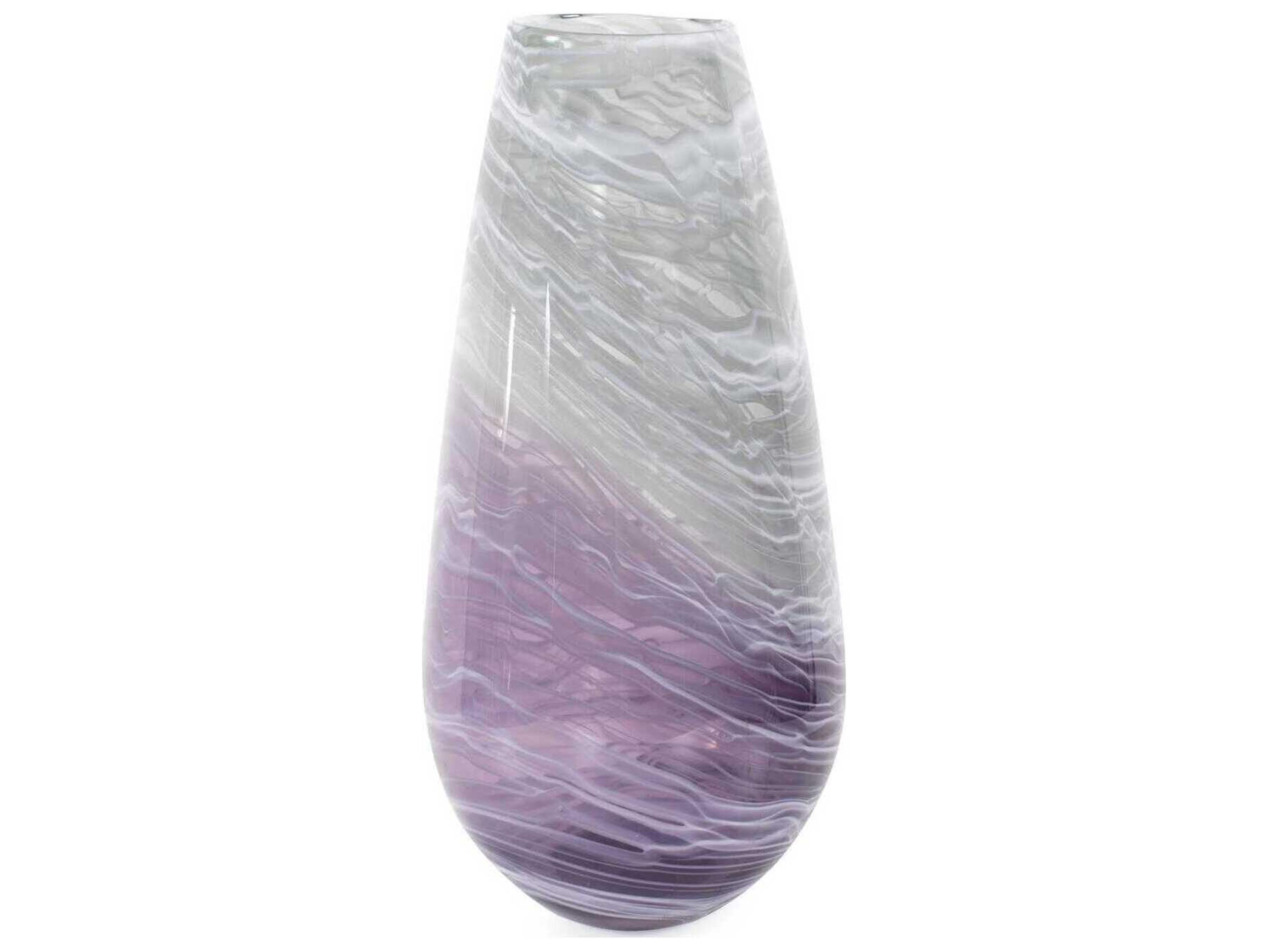 Howard Elliott Swirled Smoke and Aubergine Torpedo Glass Vase
