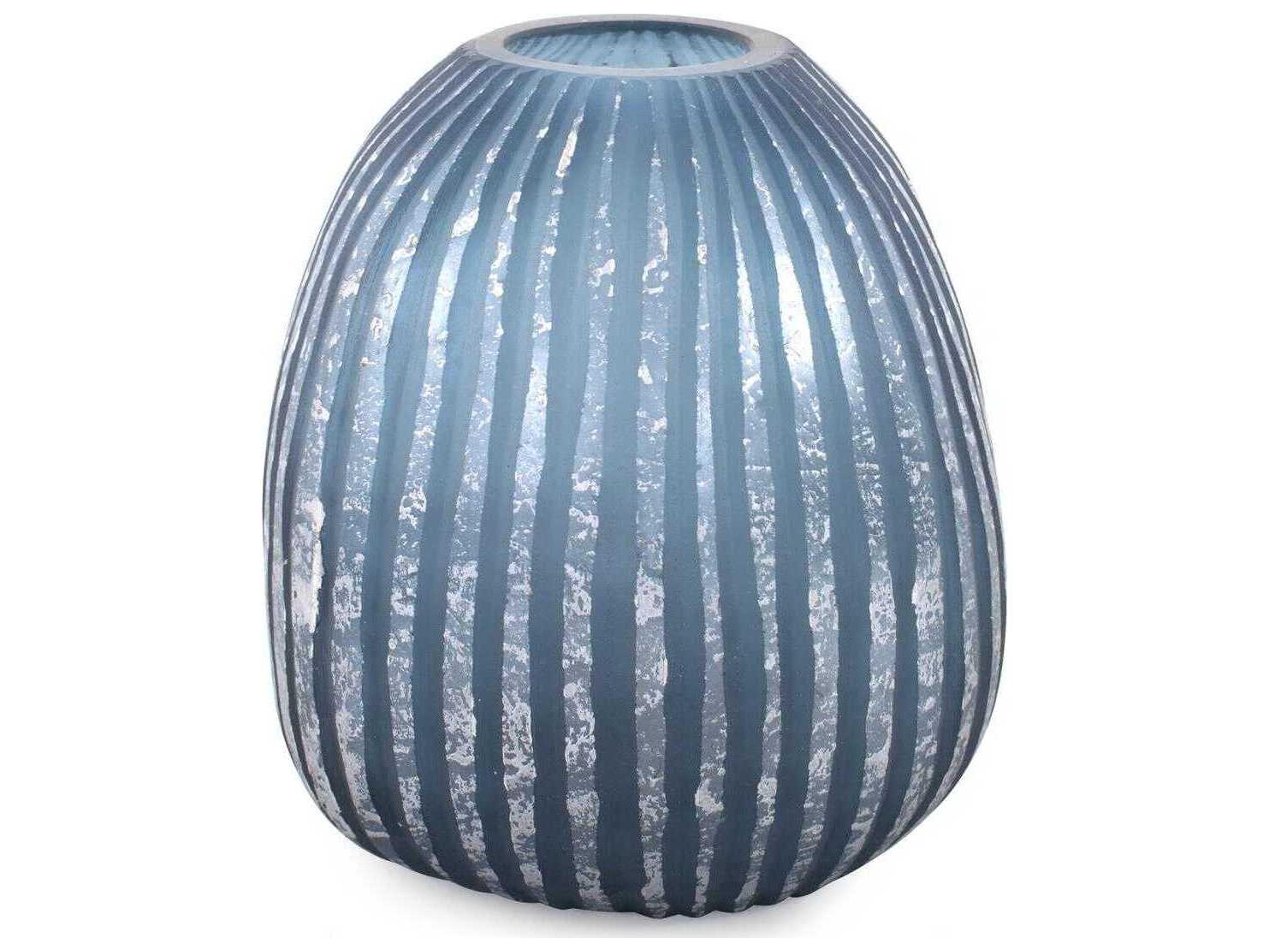 Howard Elliott Yale Blue Silver Asymmetrical Glass Vase