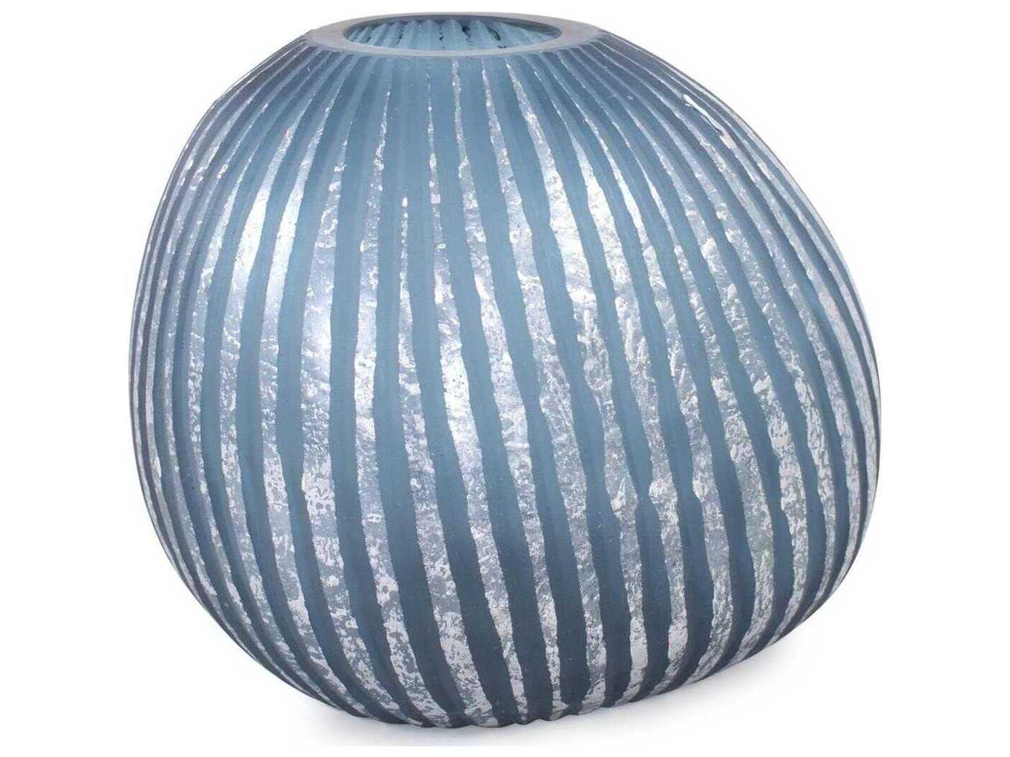 Howard Elliott Yale Blue Silver Asymmetrical Glass Vase