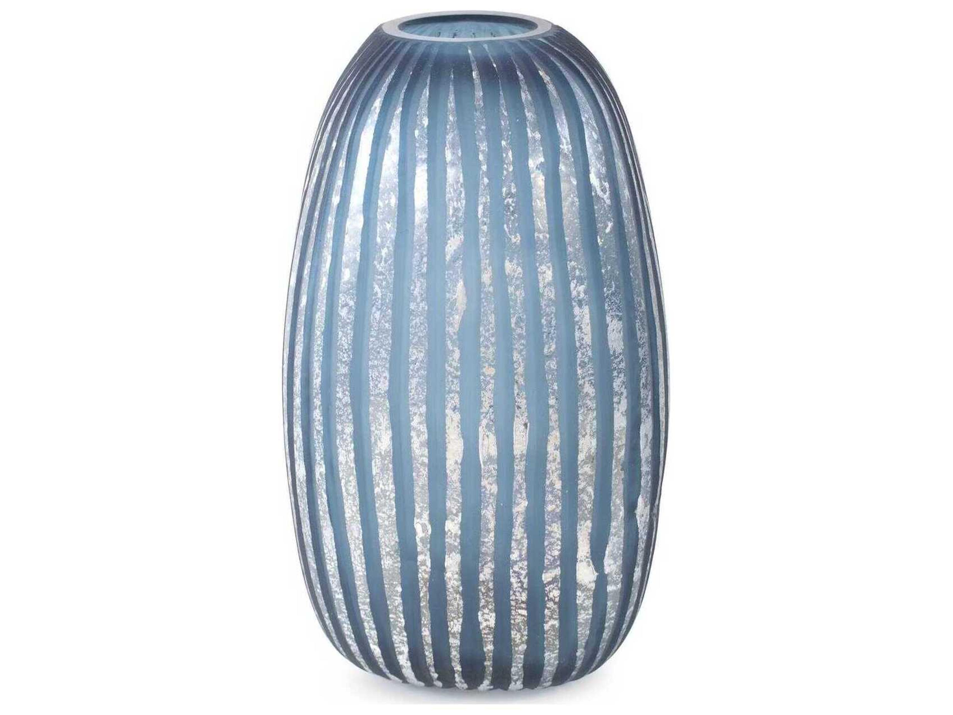 Howard Elliott Yale Blue Silver Asymmetrical Glass Vase