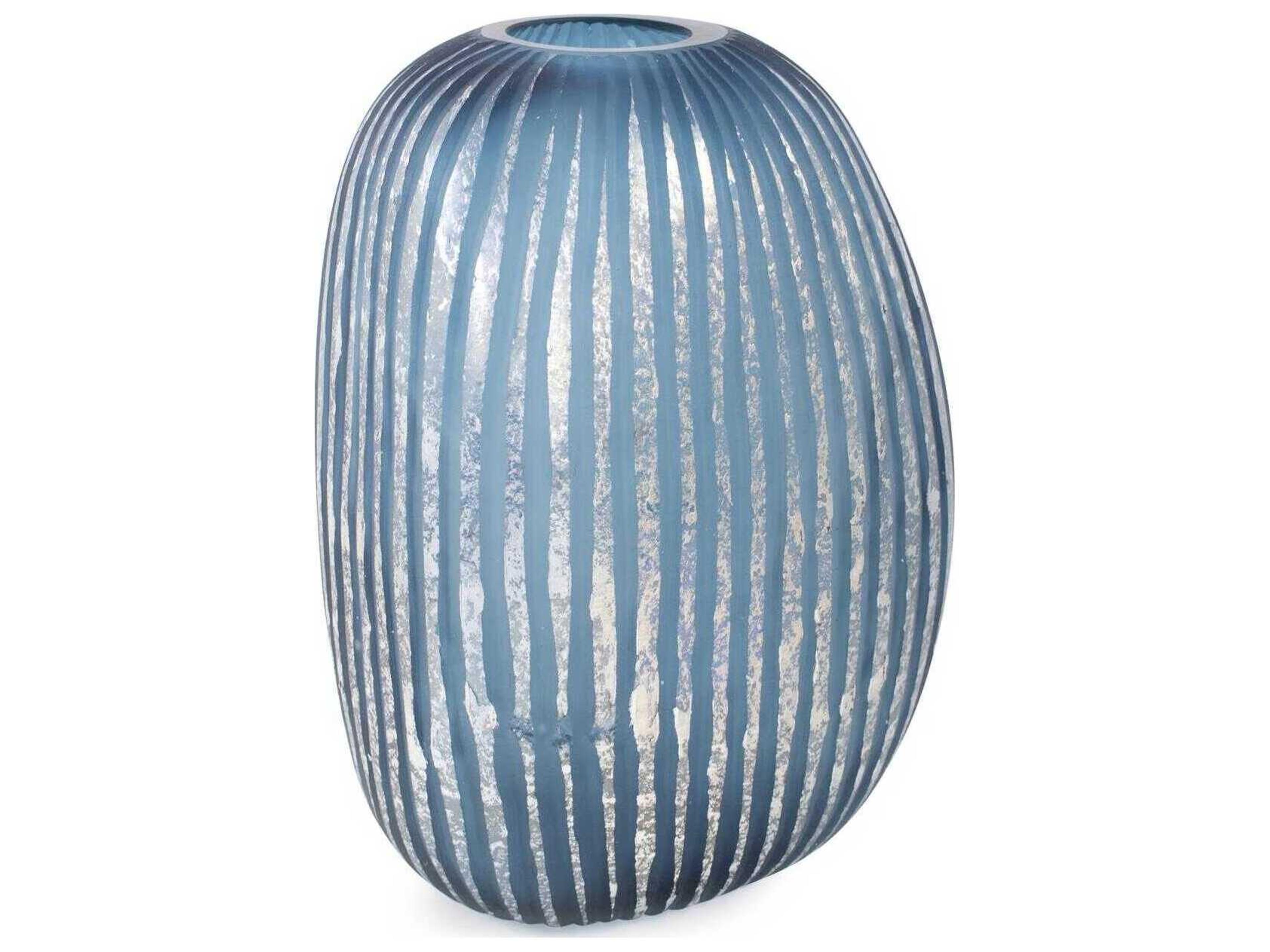 Howard Elliott Yale Blue Silver Asymmetrical Glass Vase