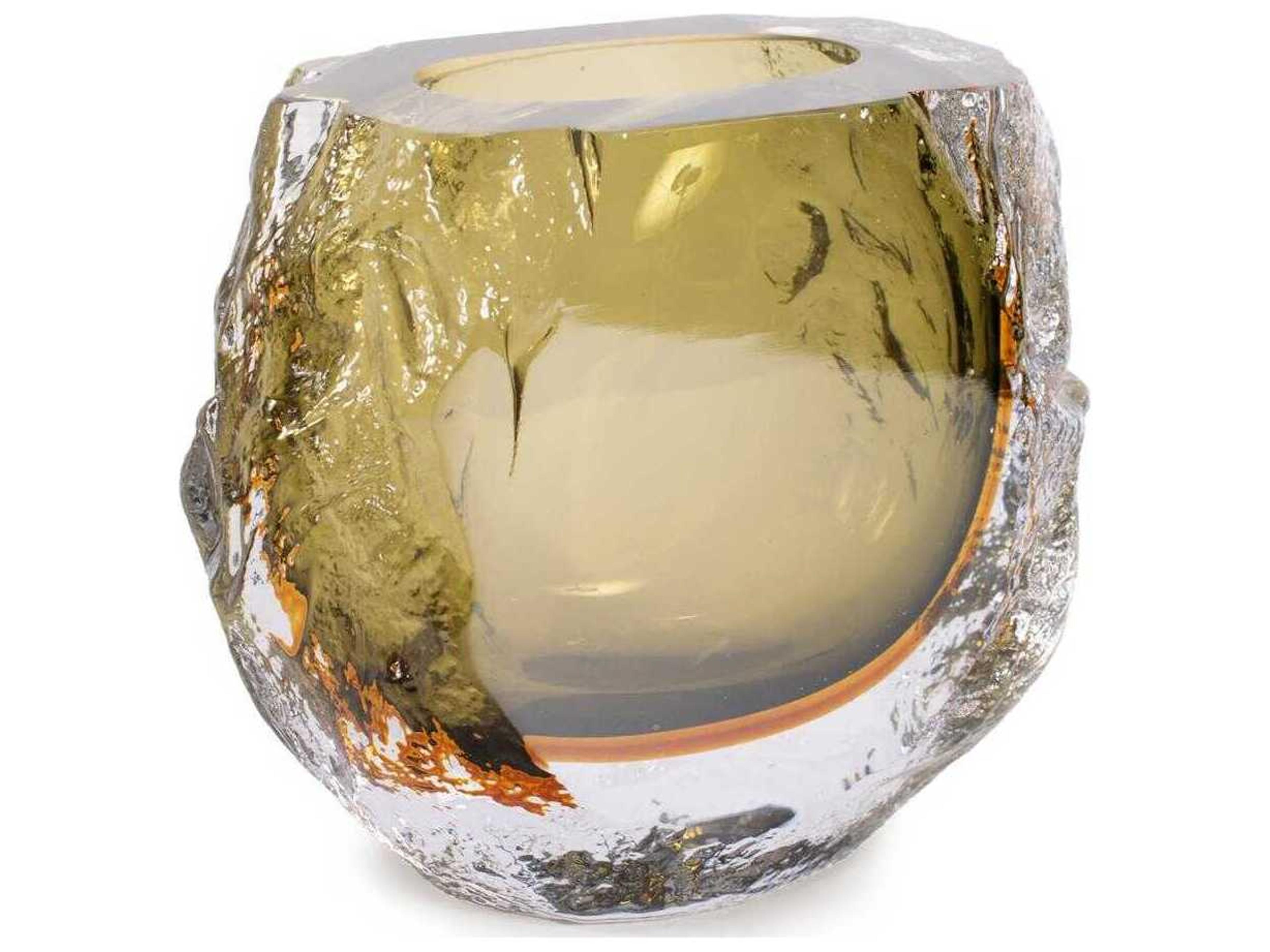 Howard Elliott Dusty Olive Crystalized Glass Vase