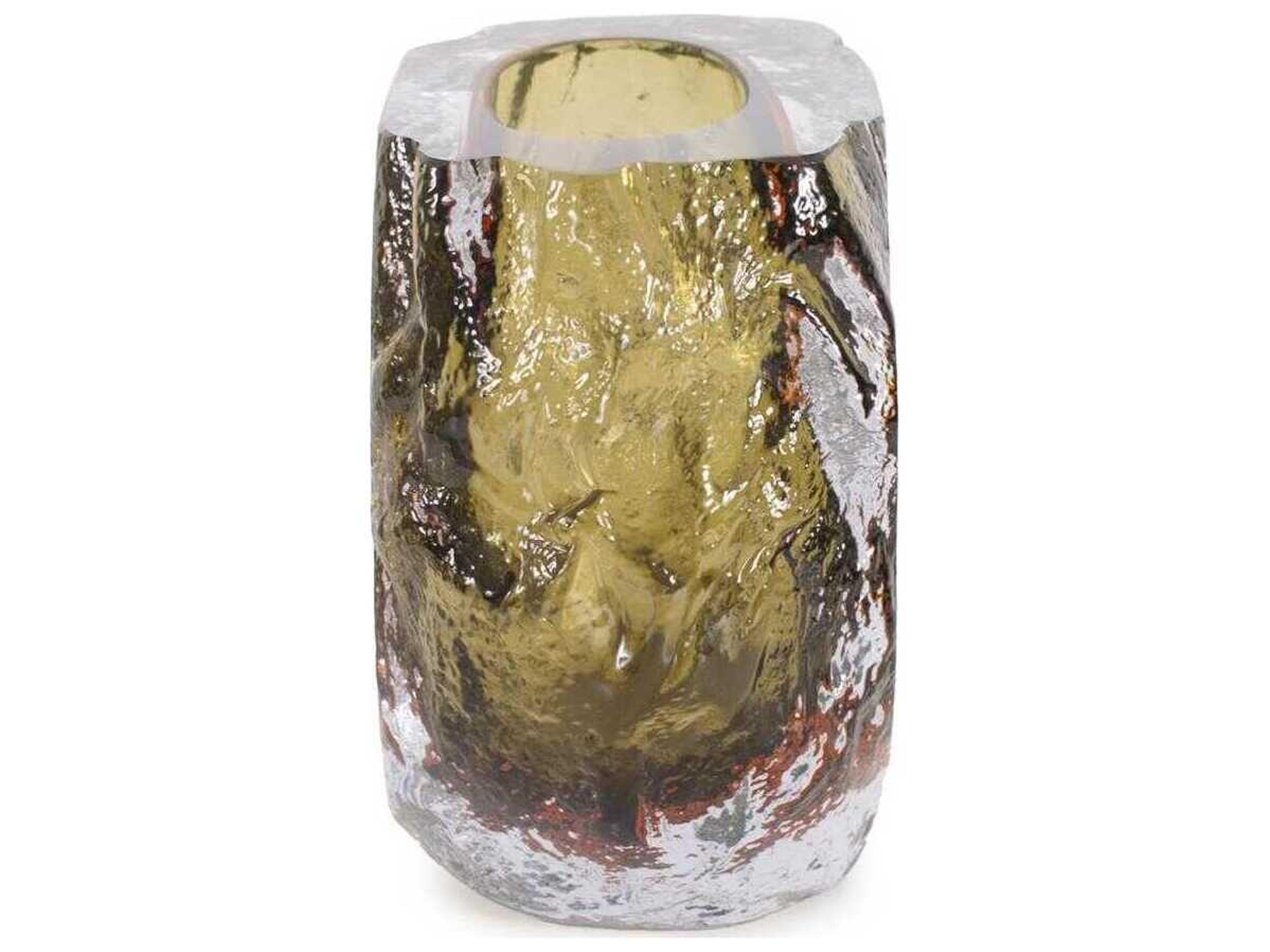 Howard Elliott Dusty Olive Crystalized Glass Vase