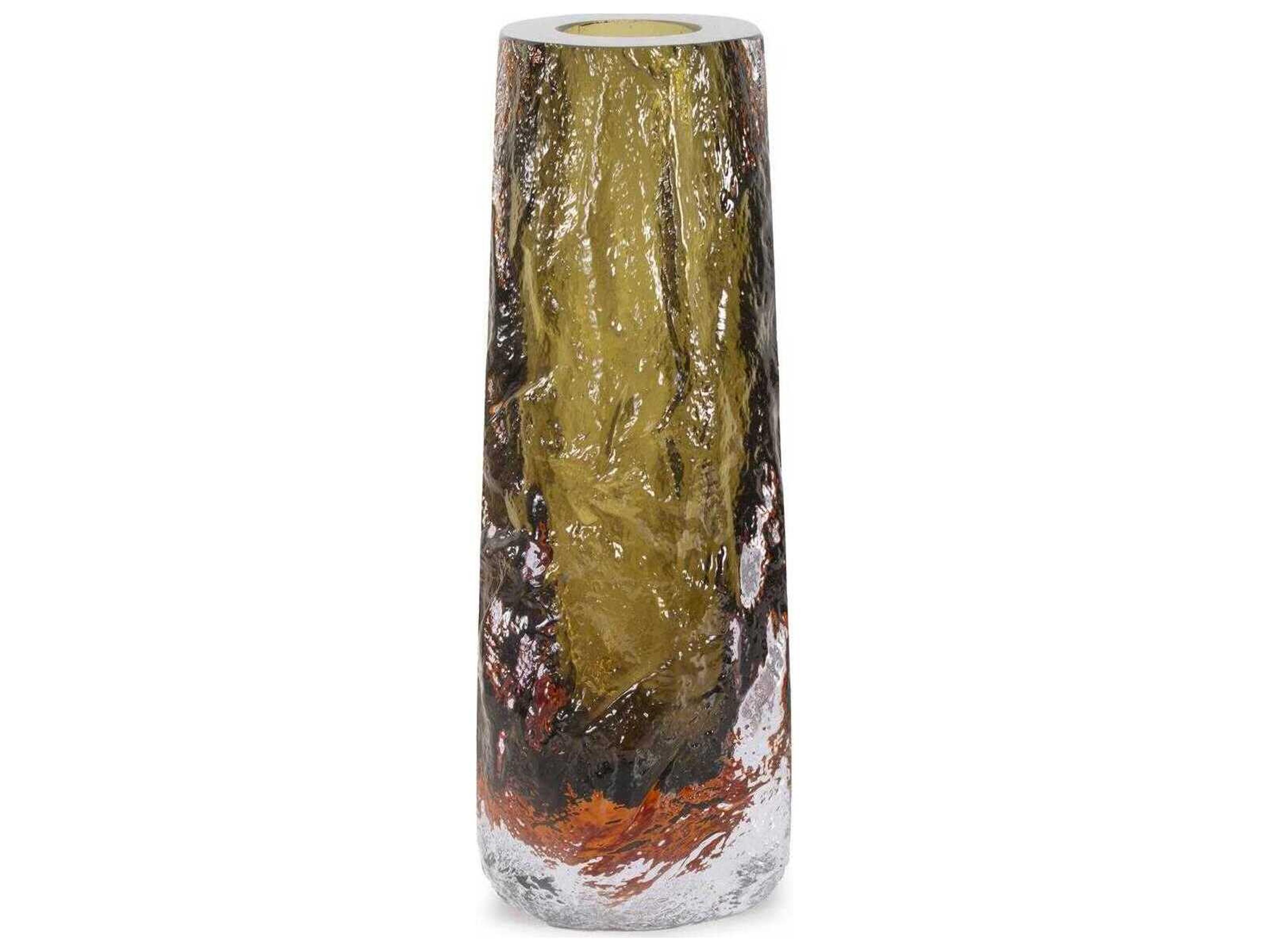 Howard Elliott Dusty Olive Crystalized Glass Vase