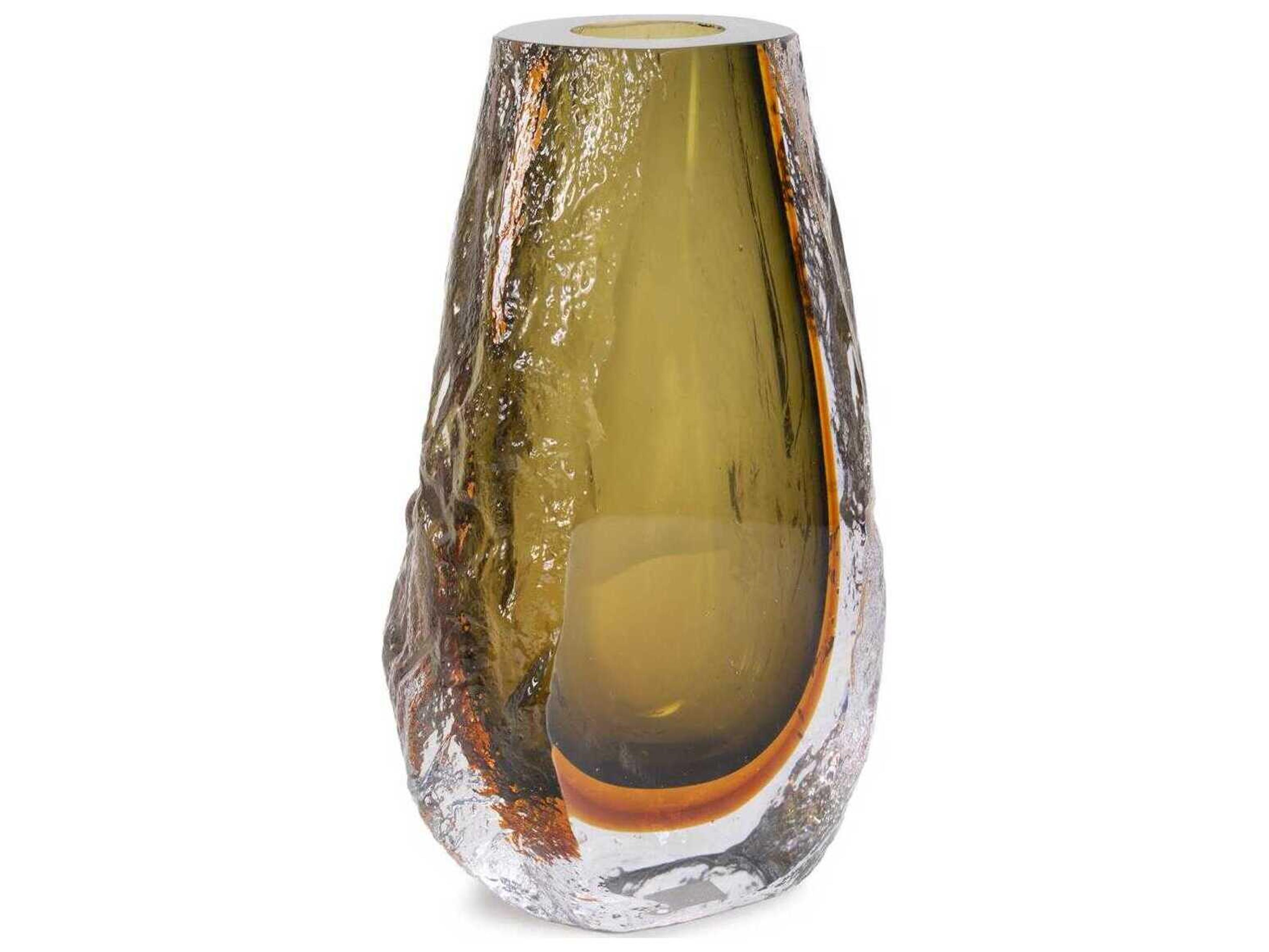 Howard Elliott Dusty Olive Crystalized Glass Vase