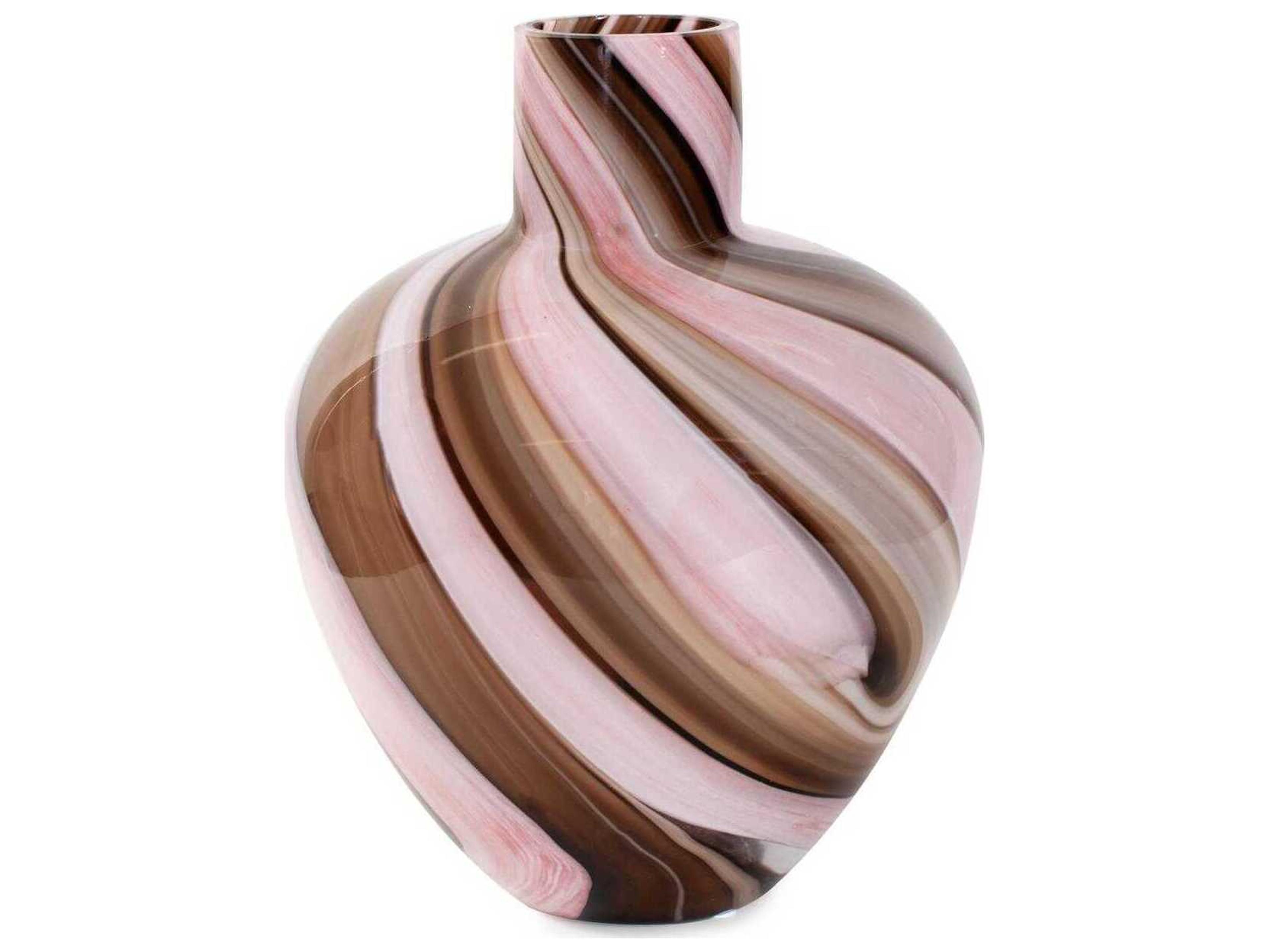 Pink Brown Neapolitain Glass Vase