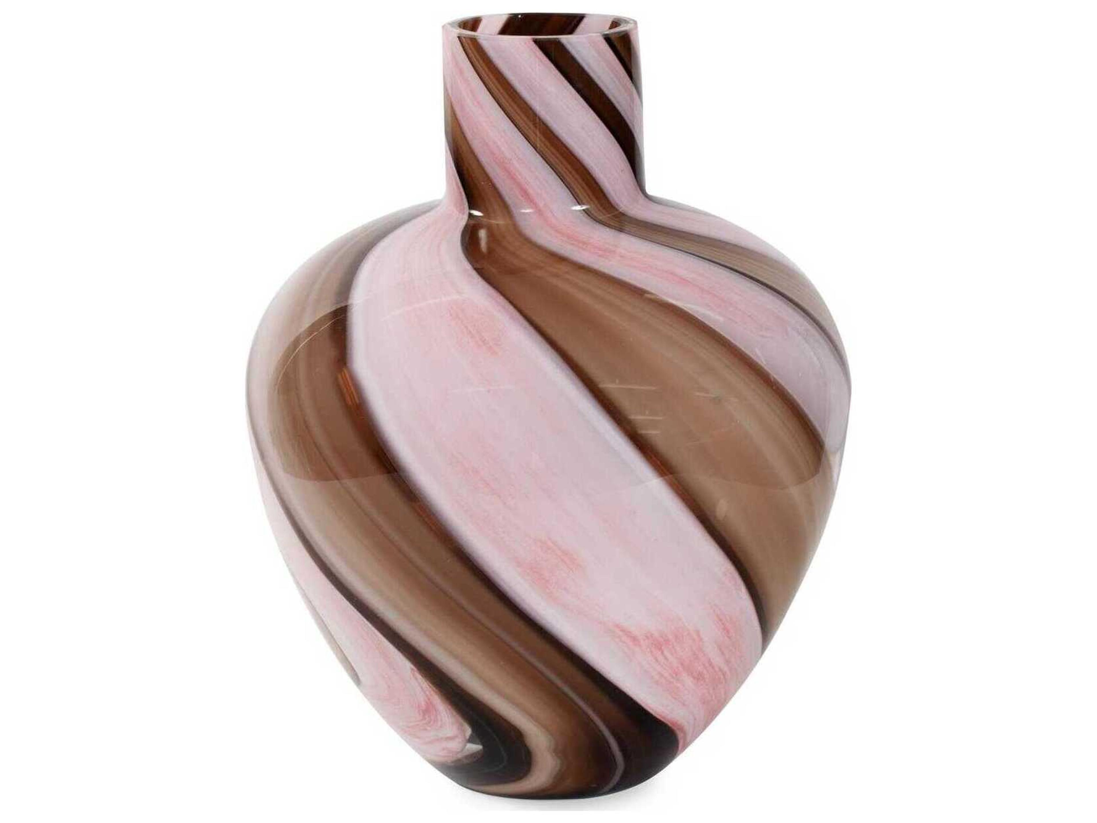 Howard Elliott Pink Brown Neapolitain Glass Vase