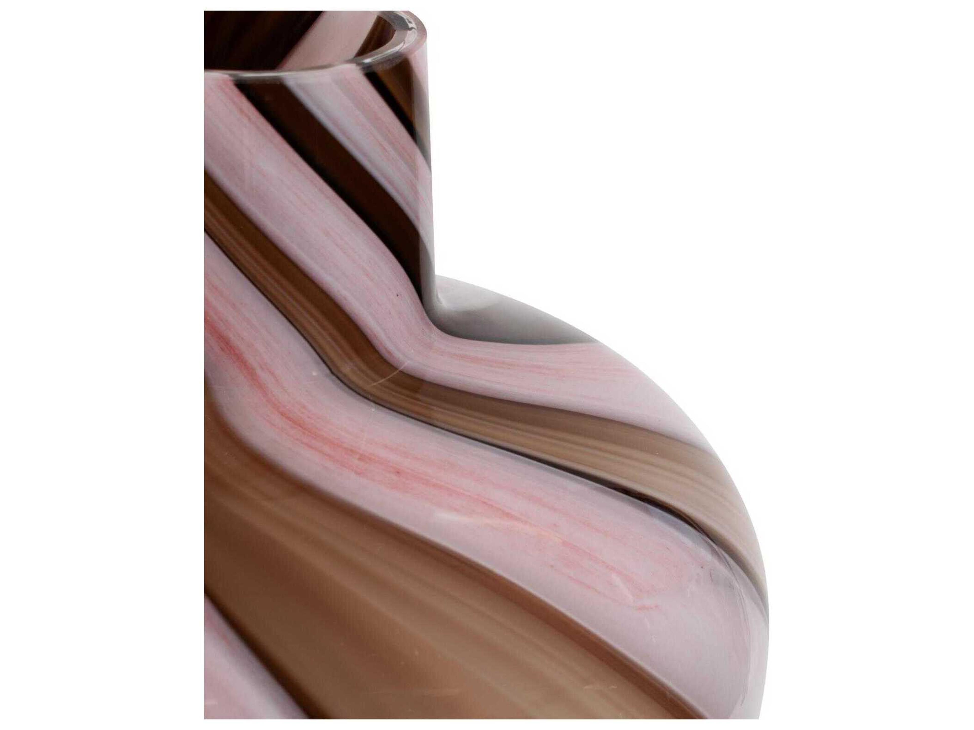 Howard Elliott Pink Brown Neapolitain Glass Vase