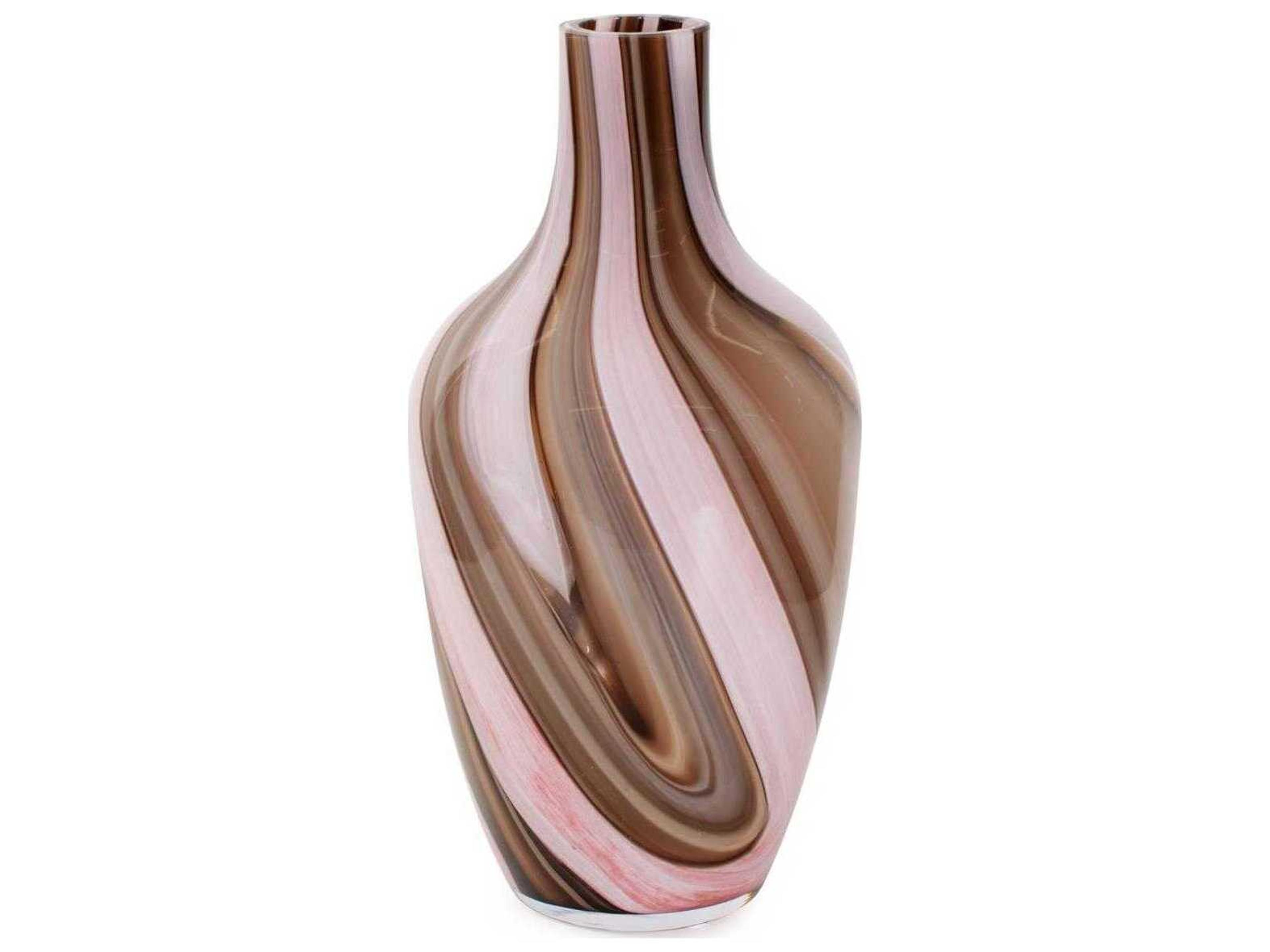 Howard Elliott Pink Brown Neapolitain Glass Vase