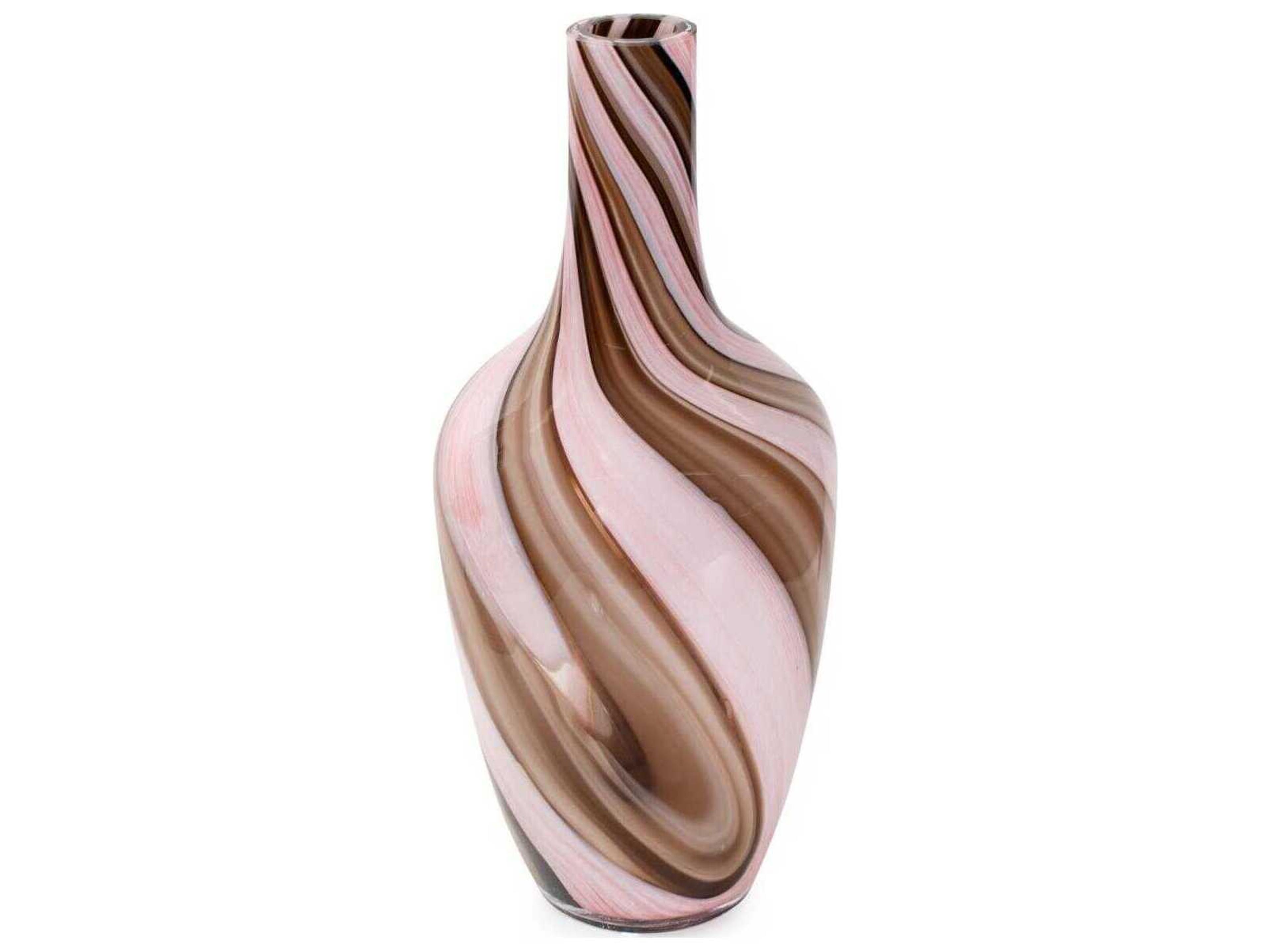 Howard Elliott Pink Brown Neapolitain Glass Vase