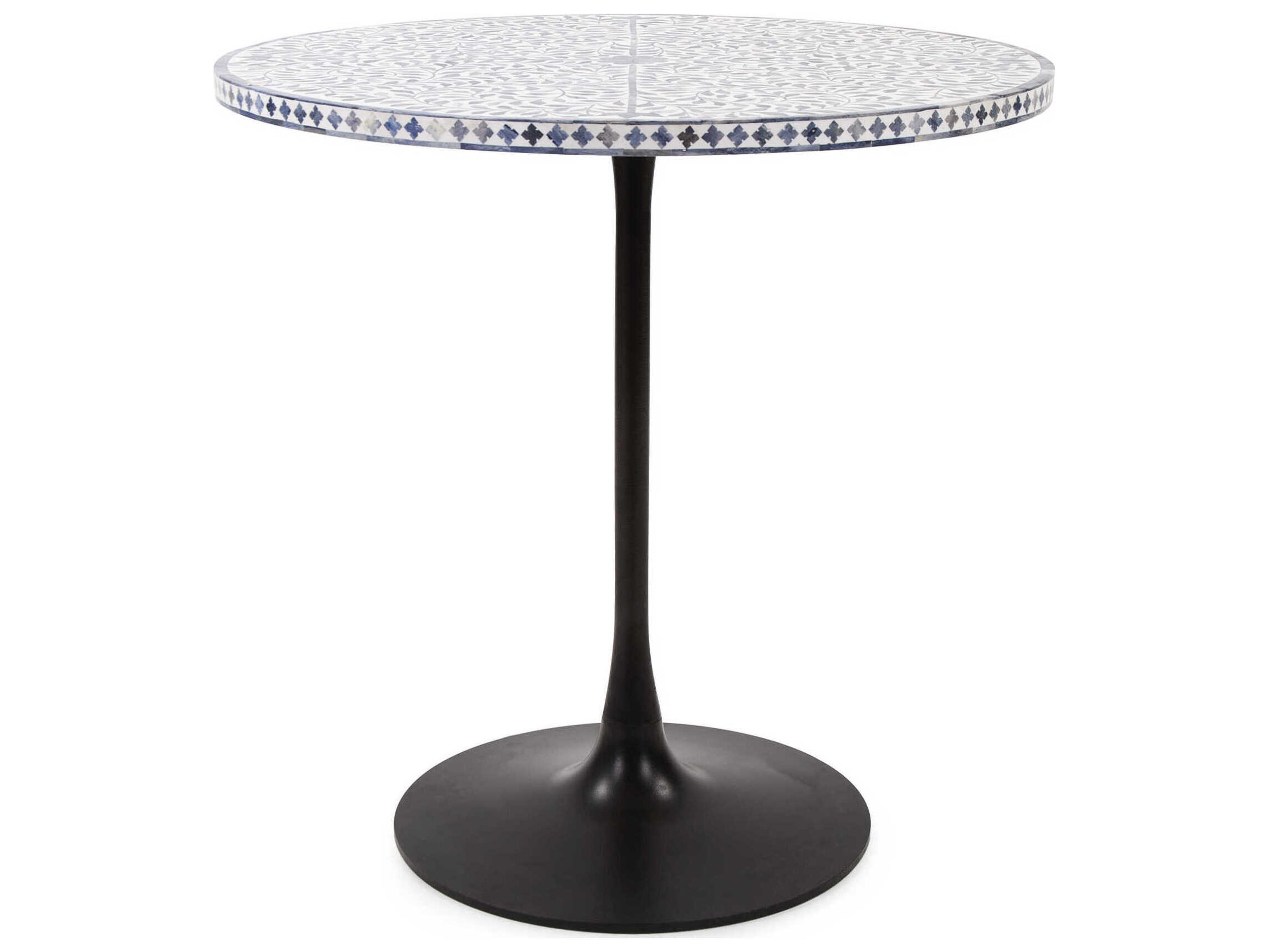 Flora Round White Blue Black Dining Table