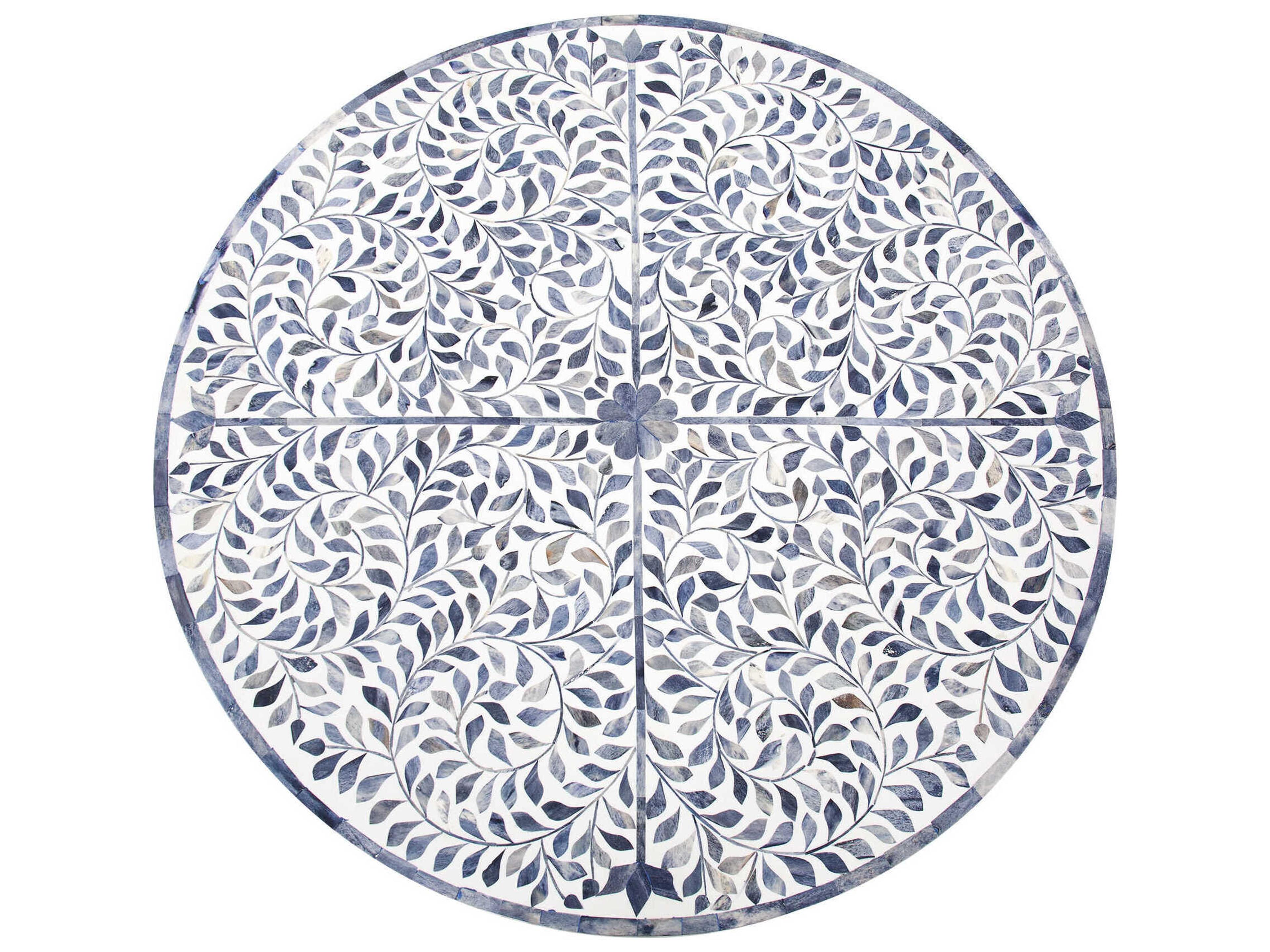 Howard Elliott Flora Round White Blue Black Dining Table