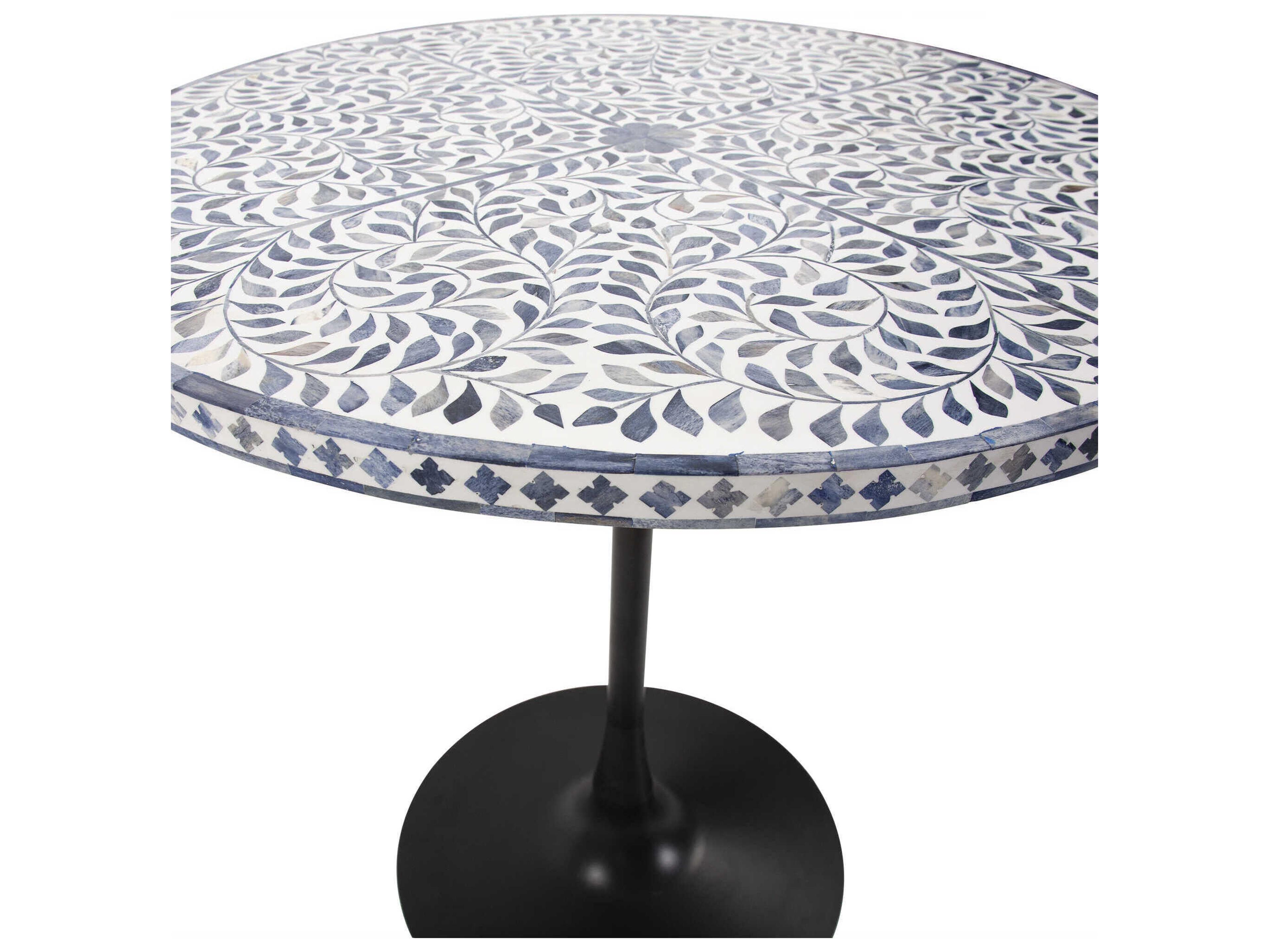 Howard Elliott Flora Round White Blue Black Dining Table