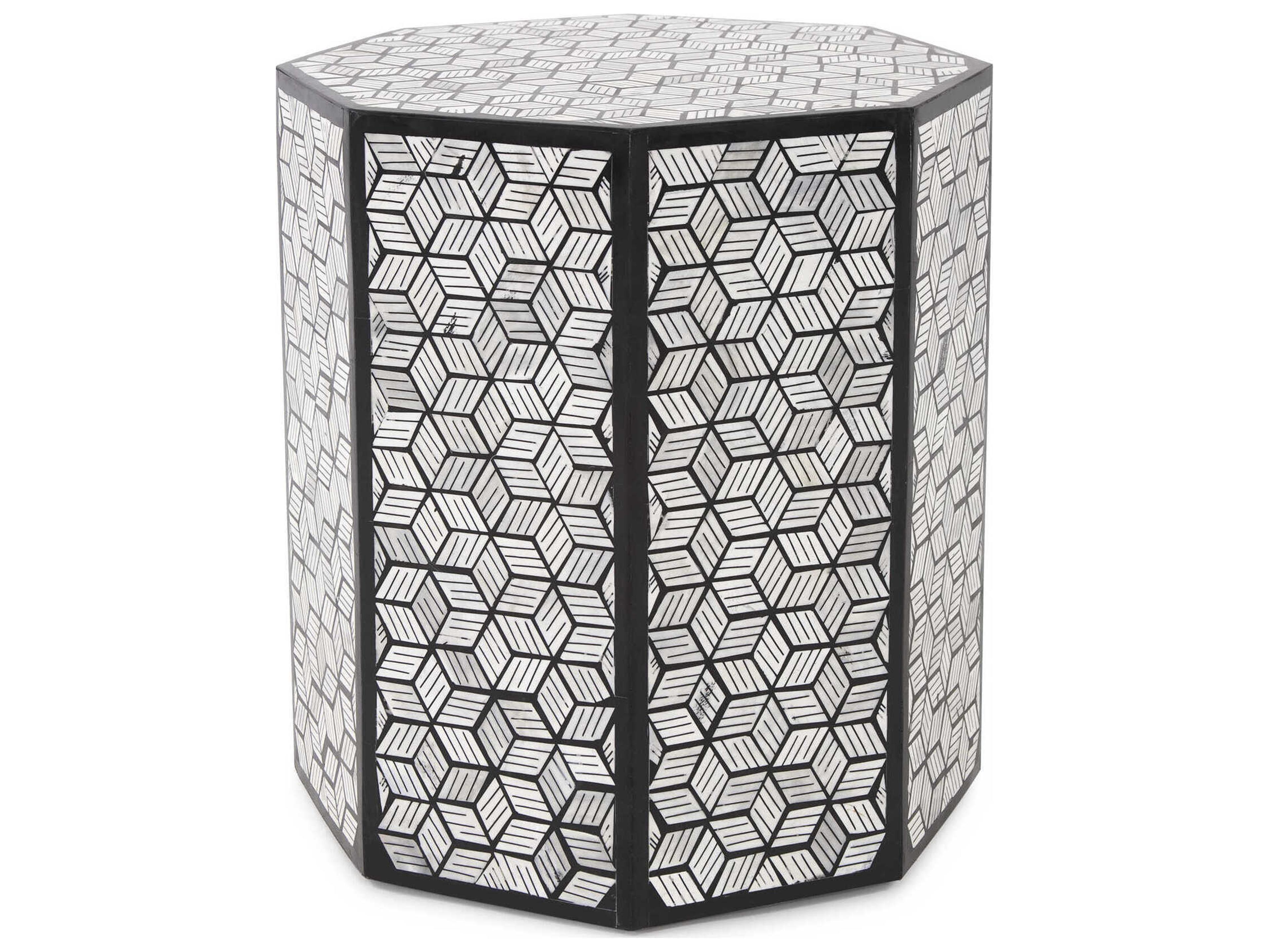 Howard Elliott Avanti Octagon Wood Black White End Table
