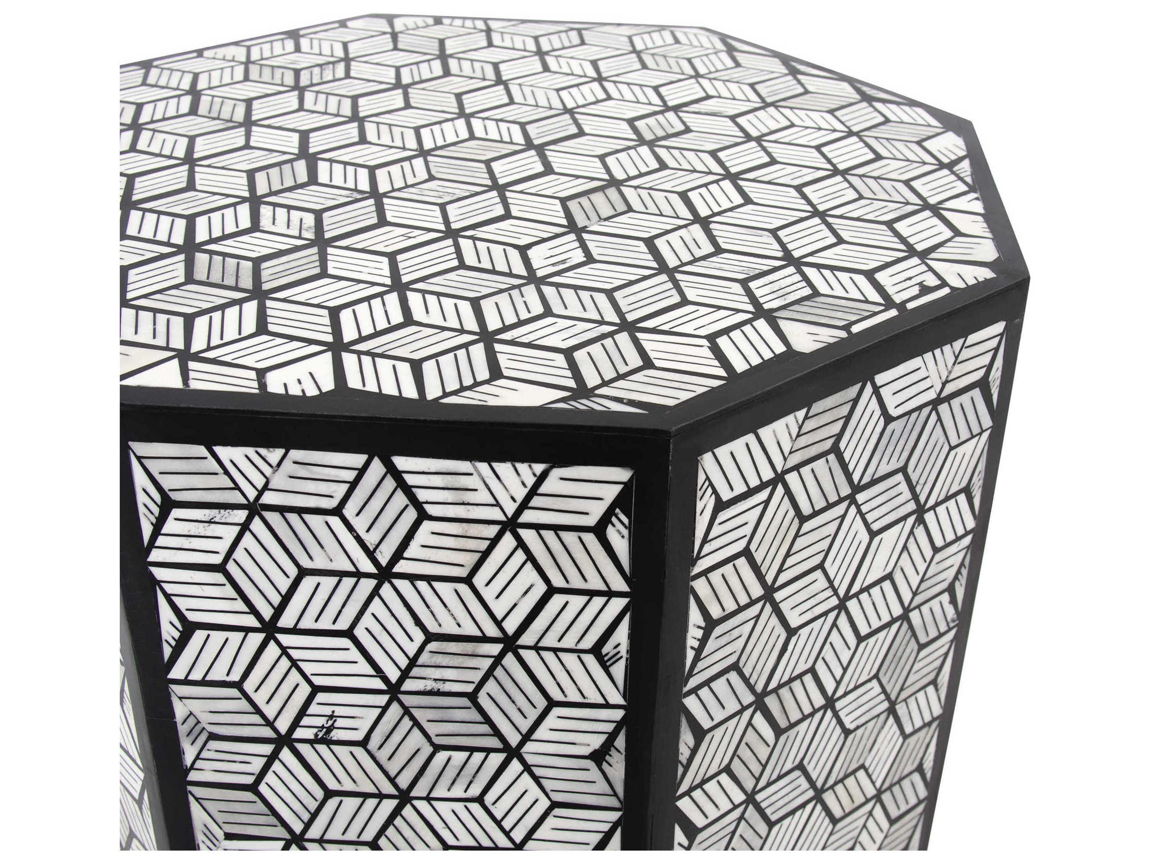Howard Elliott Avanti Octagon Wood Black White End Table