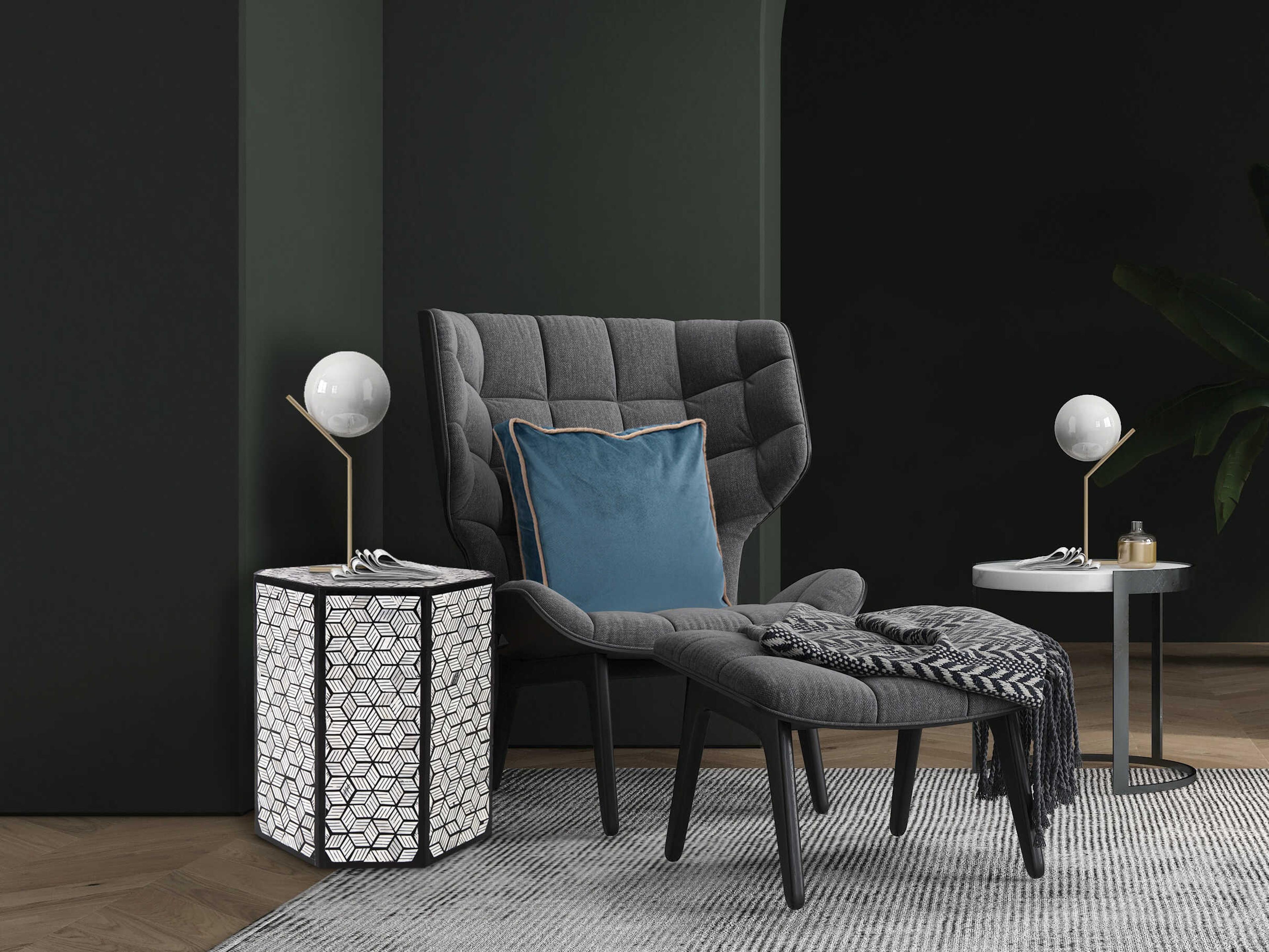 Howard Elliott Avanti Octagon Wood Black White End Table