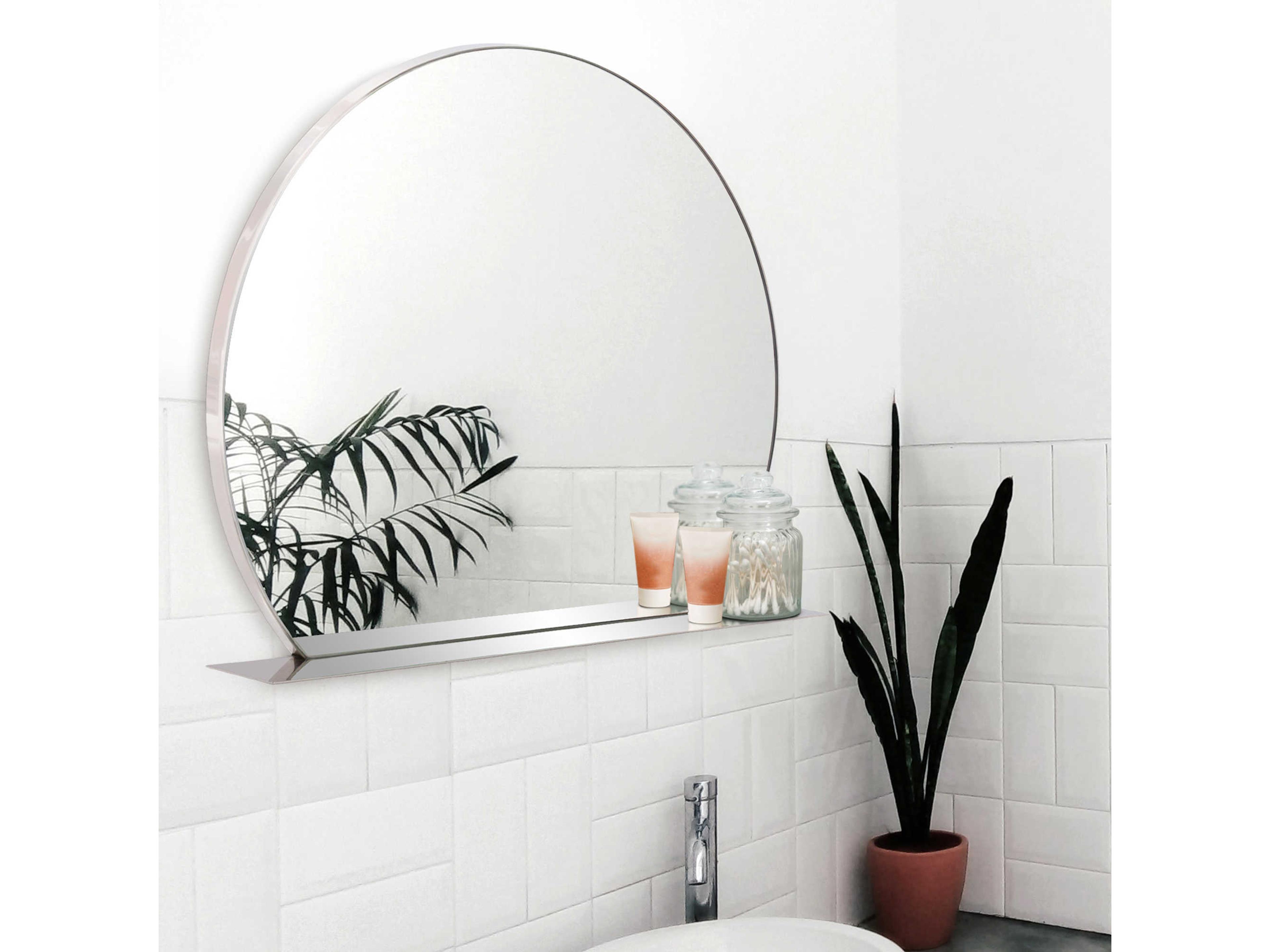 Howard Elliott Marion Polished Stainless Steel Wall Mirror with Shelf