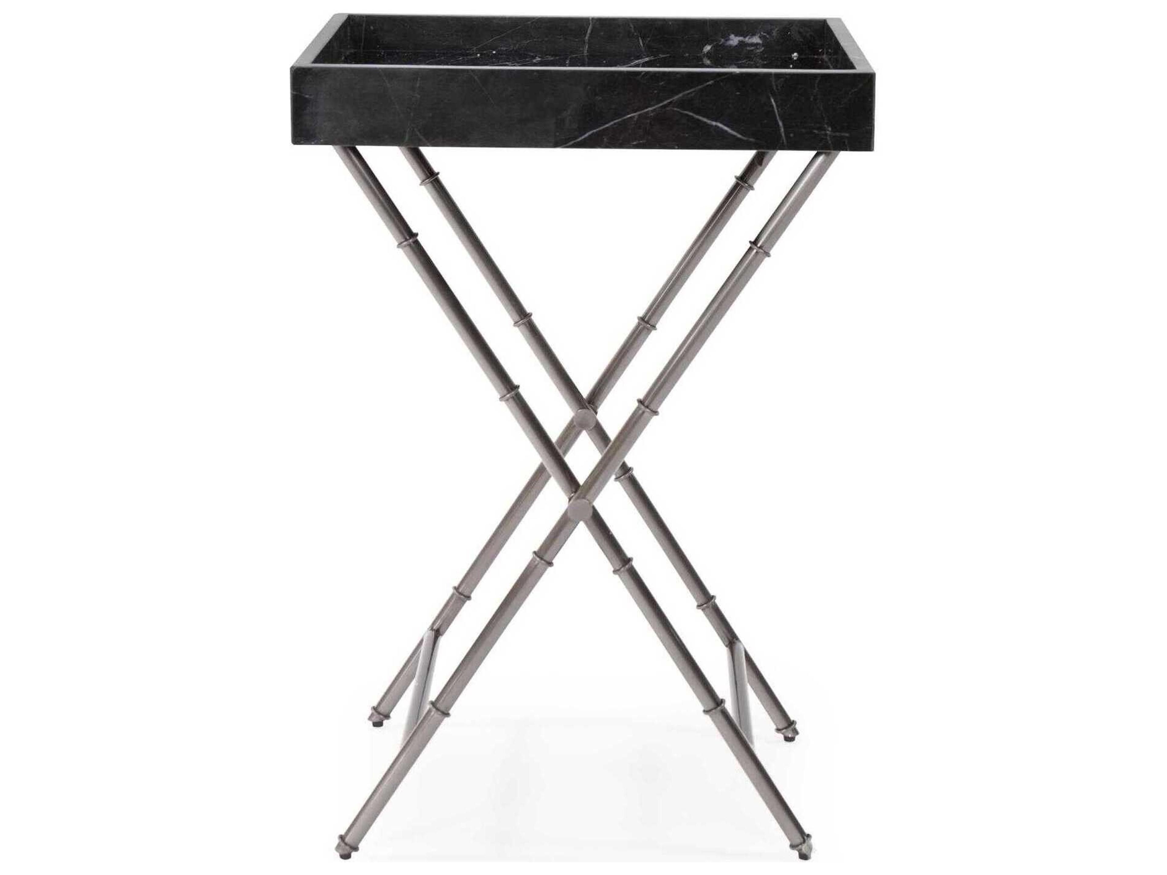 Howard Elliott Talbot Rectangular Marble Black Silver End Table