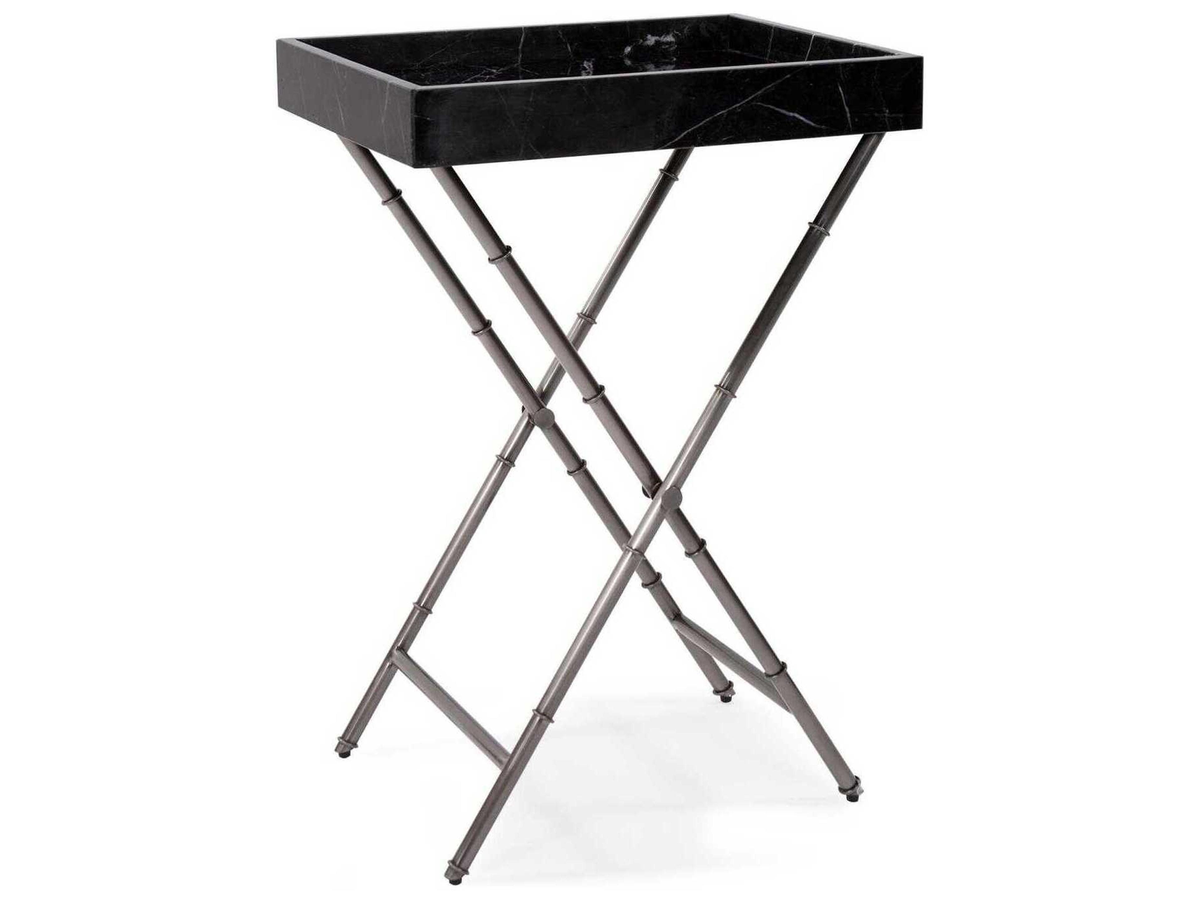 Howard Elliott Talbot Rectangular Marble Black Silver End Table