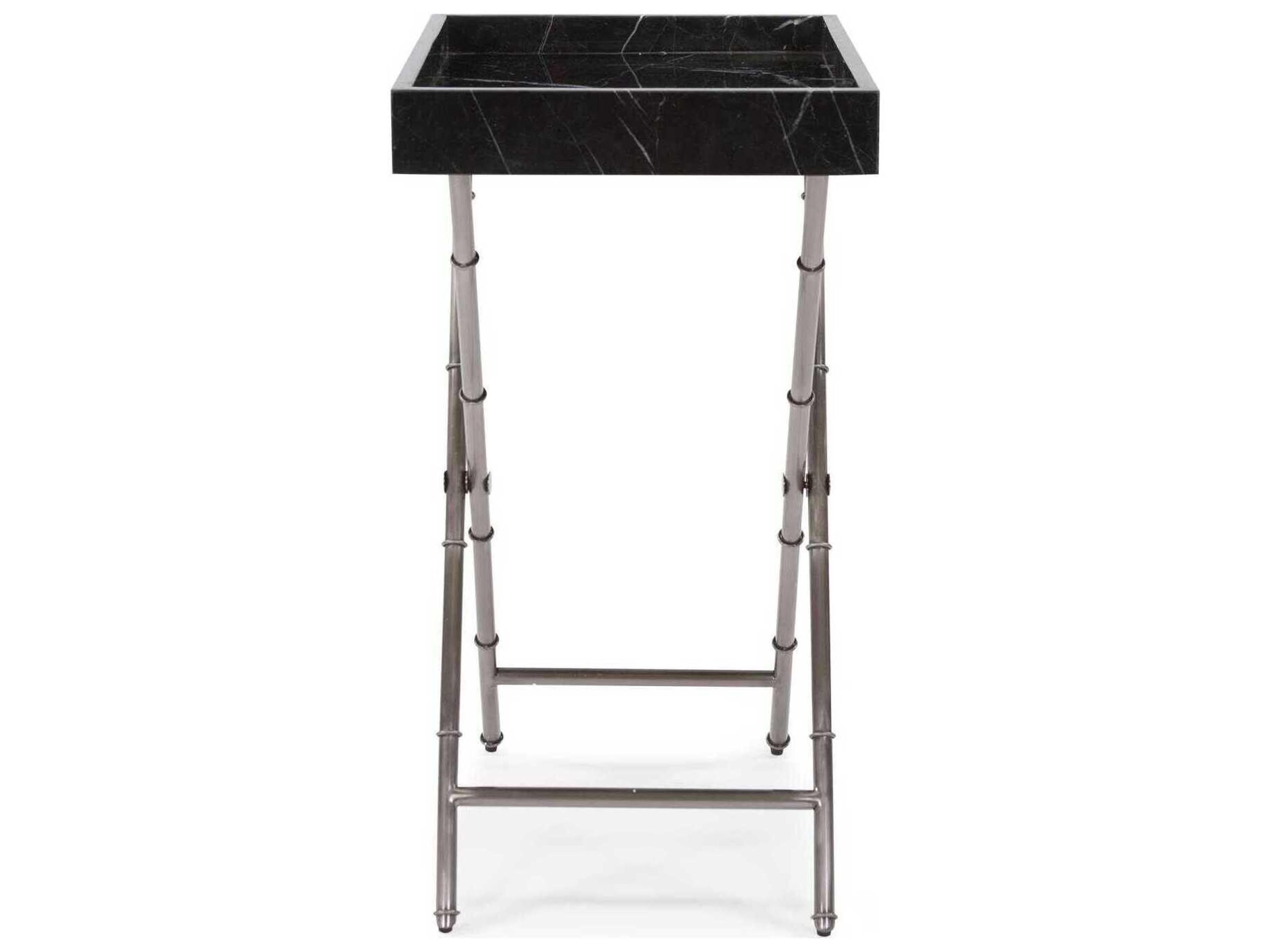Howard Elliott Talbot Rectangular Marble Black Silver End Table
