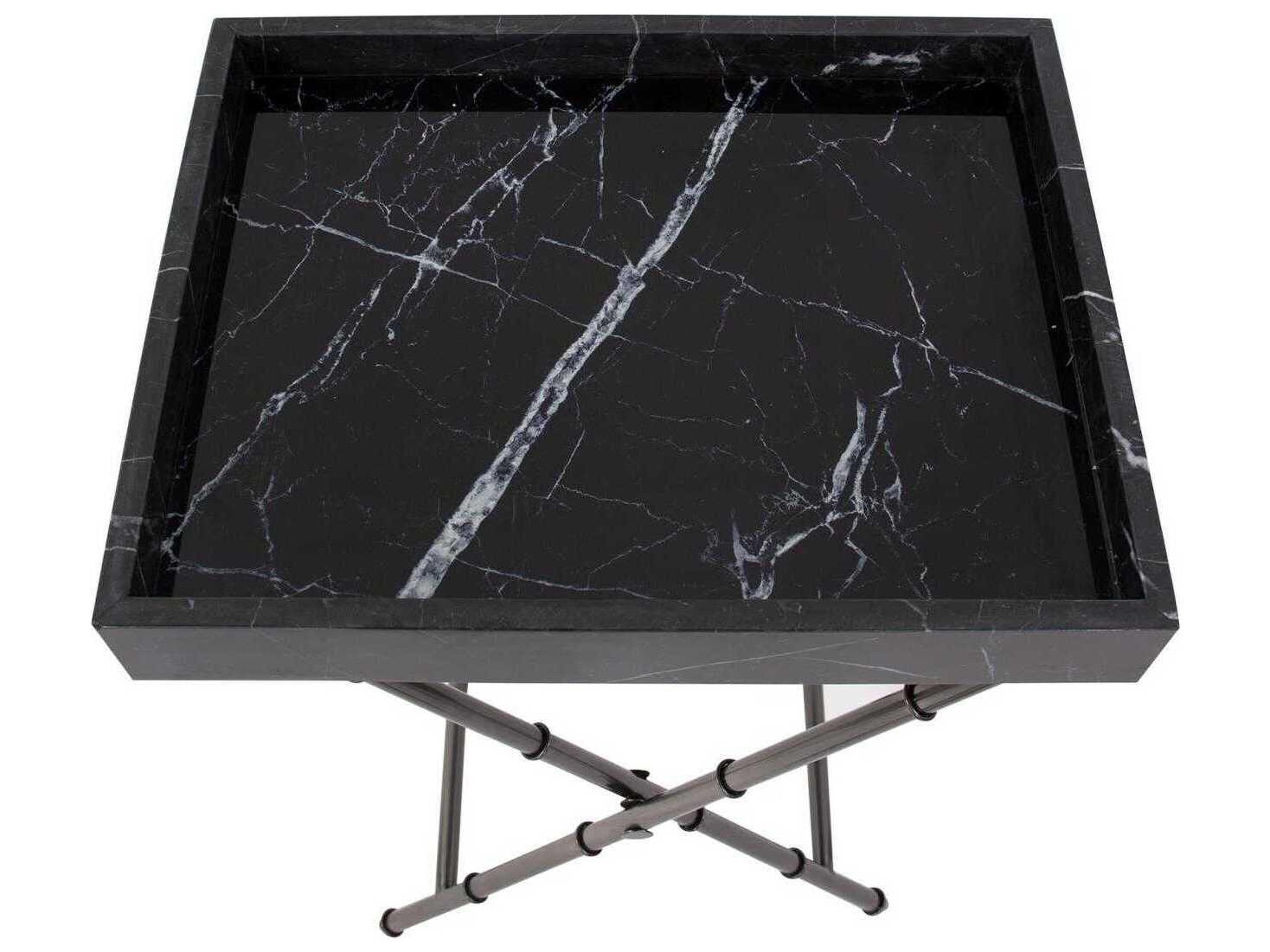 Howard Elliott Talbot Rectangular Marble Black Silver End Table