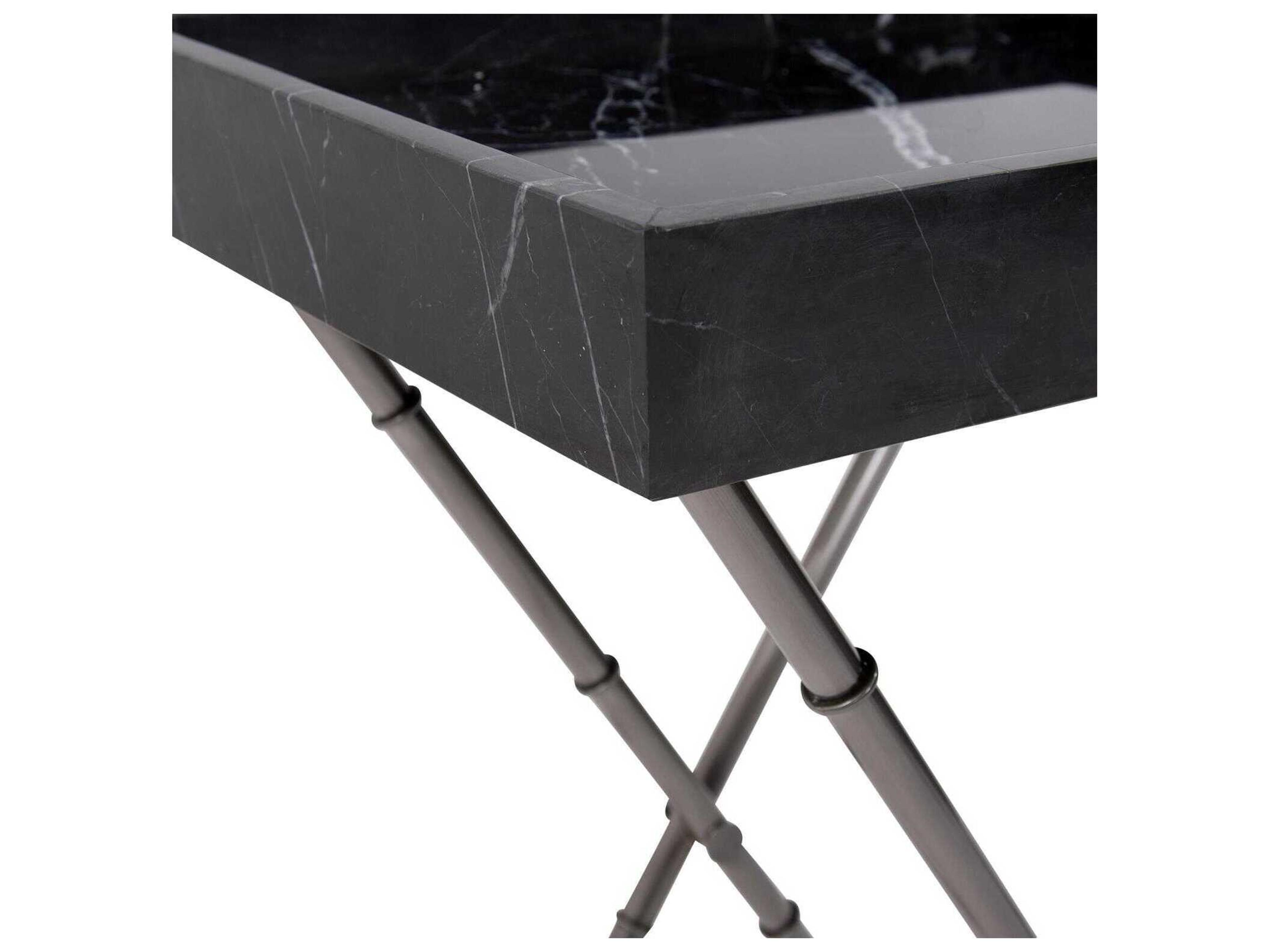 Howard Elliott Talbot Rectangular Marble Black Silver End Table