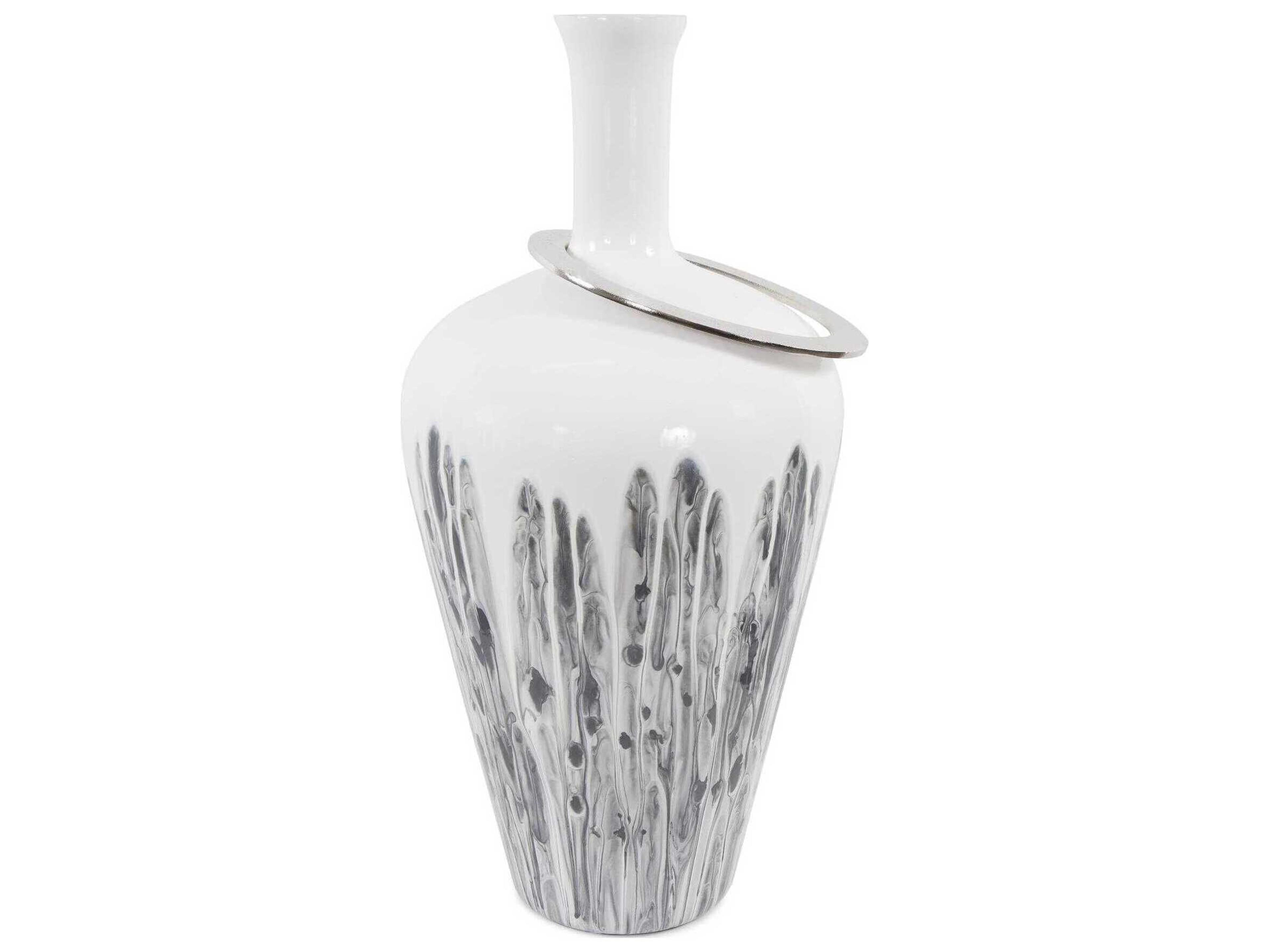 Howard Elliott Albrecht White Nickel Thin Necked Glass Vase