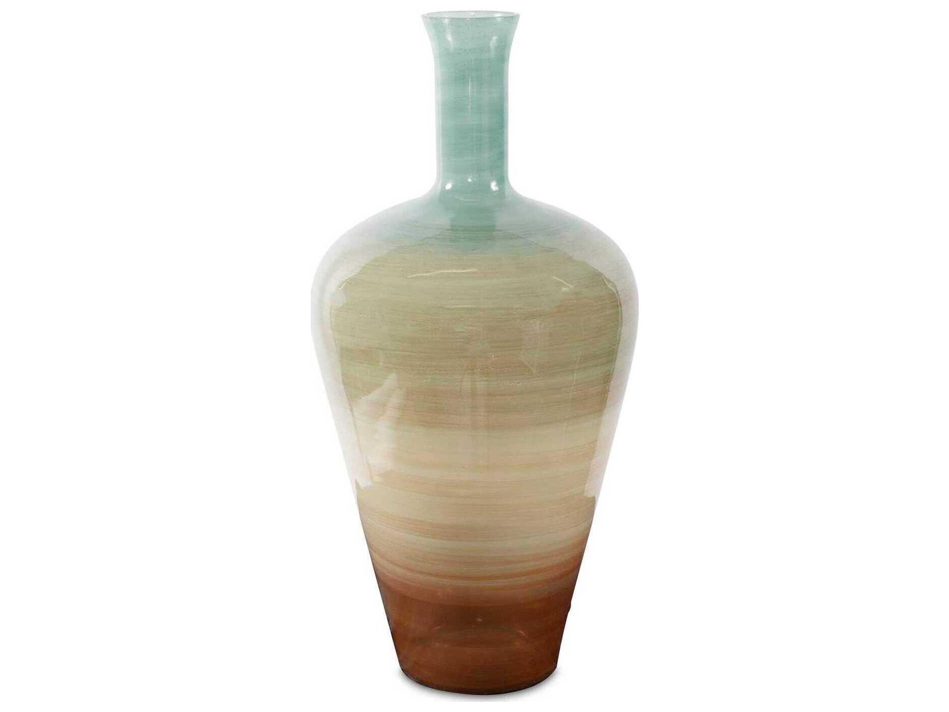 Howard Elliott Capri Teal Green Brown Bottle Vase