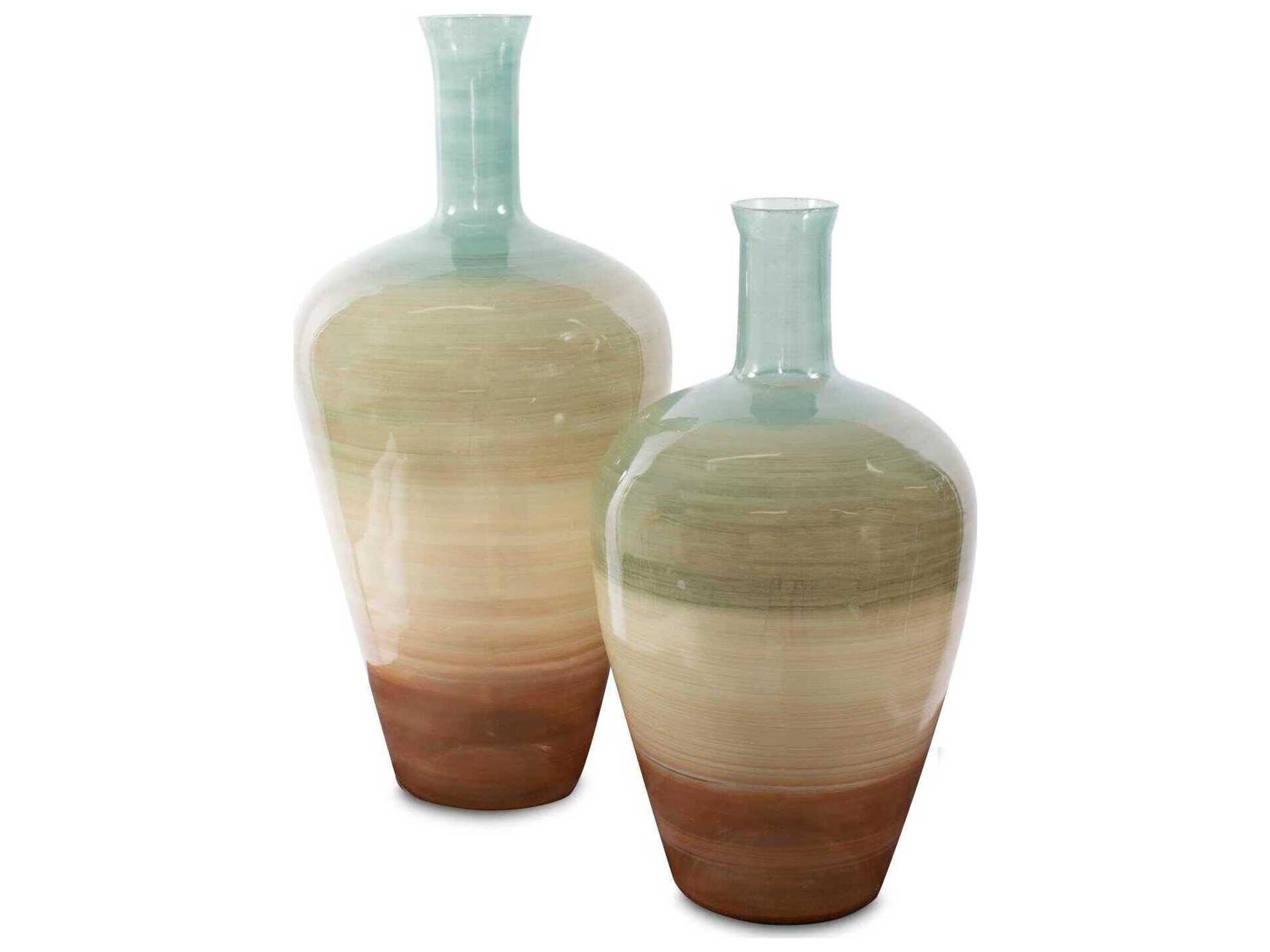 Howard Elliott Capri Teal Green Brown Bottle Vase