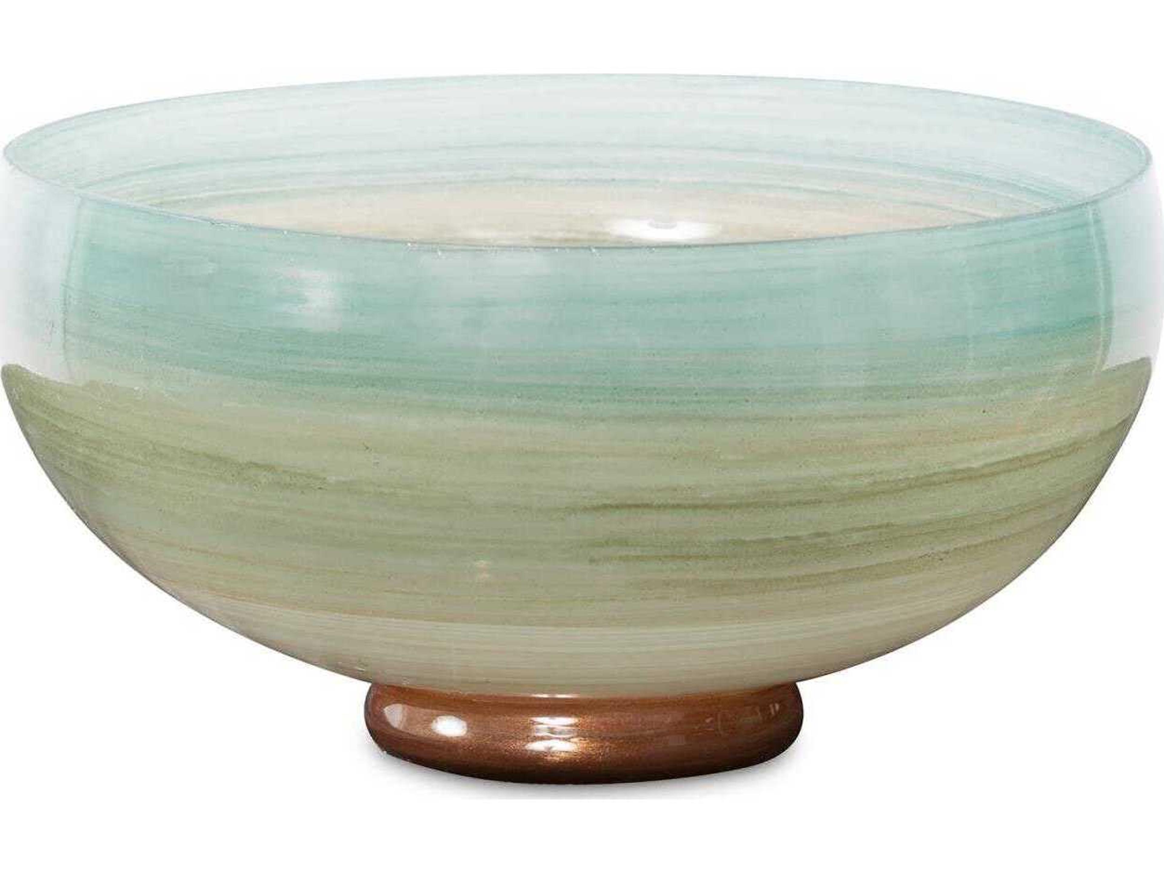 Capri Teal Green Brown Stripe Glass Decorative Bowl