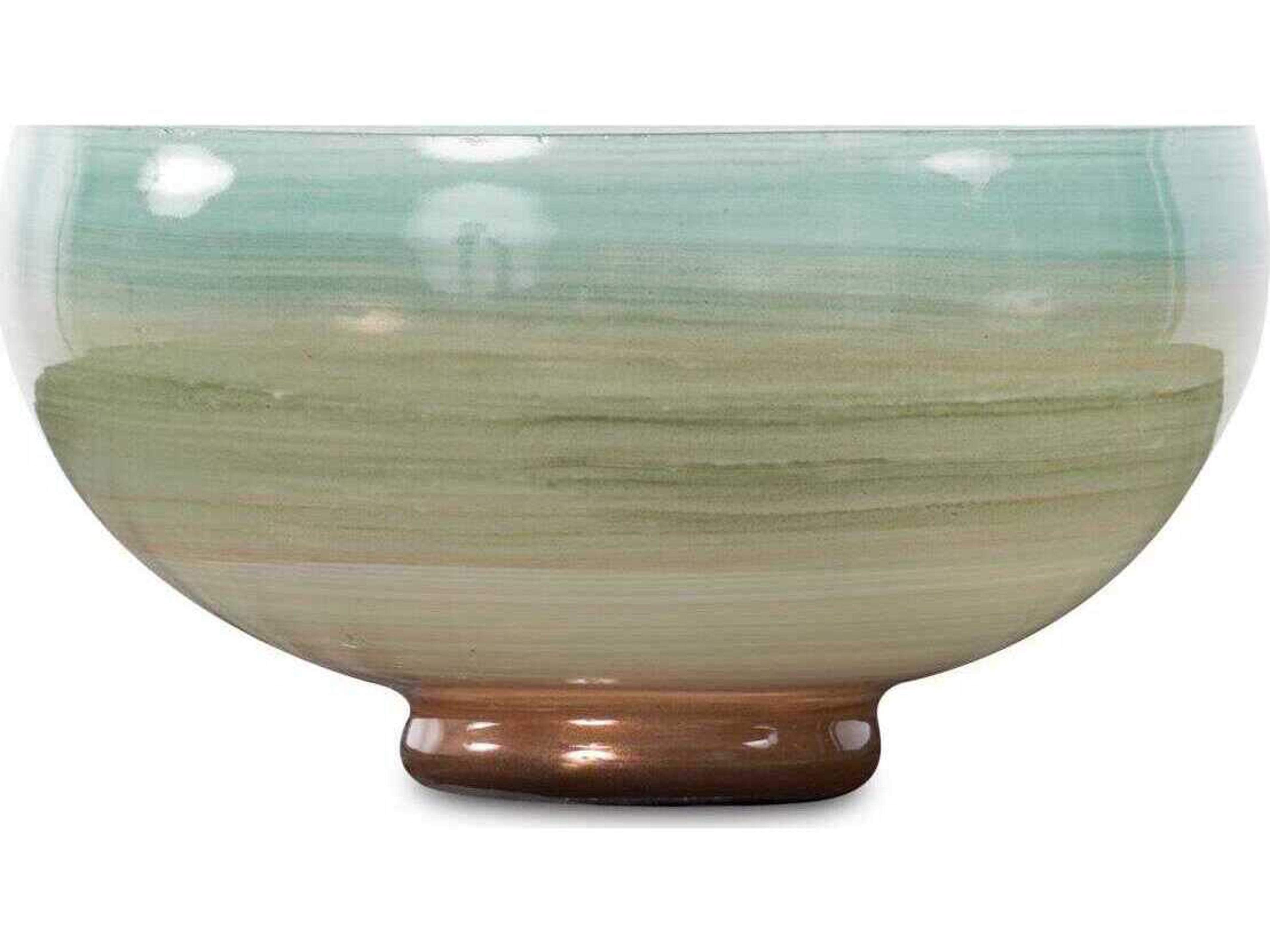 Howard Elliott Capri Teal Green Brown Stripe Glass Decorative Bowl