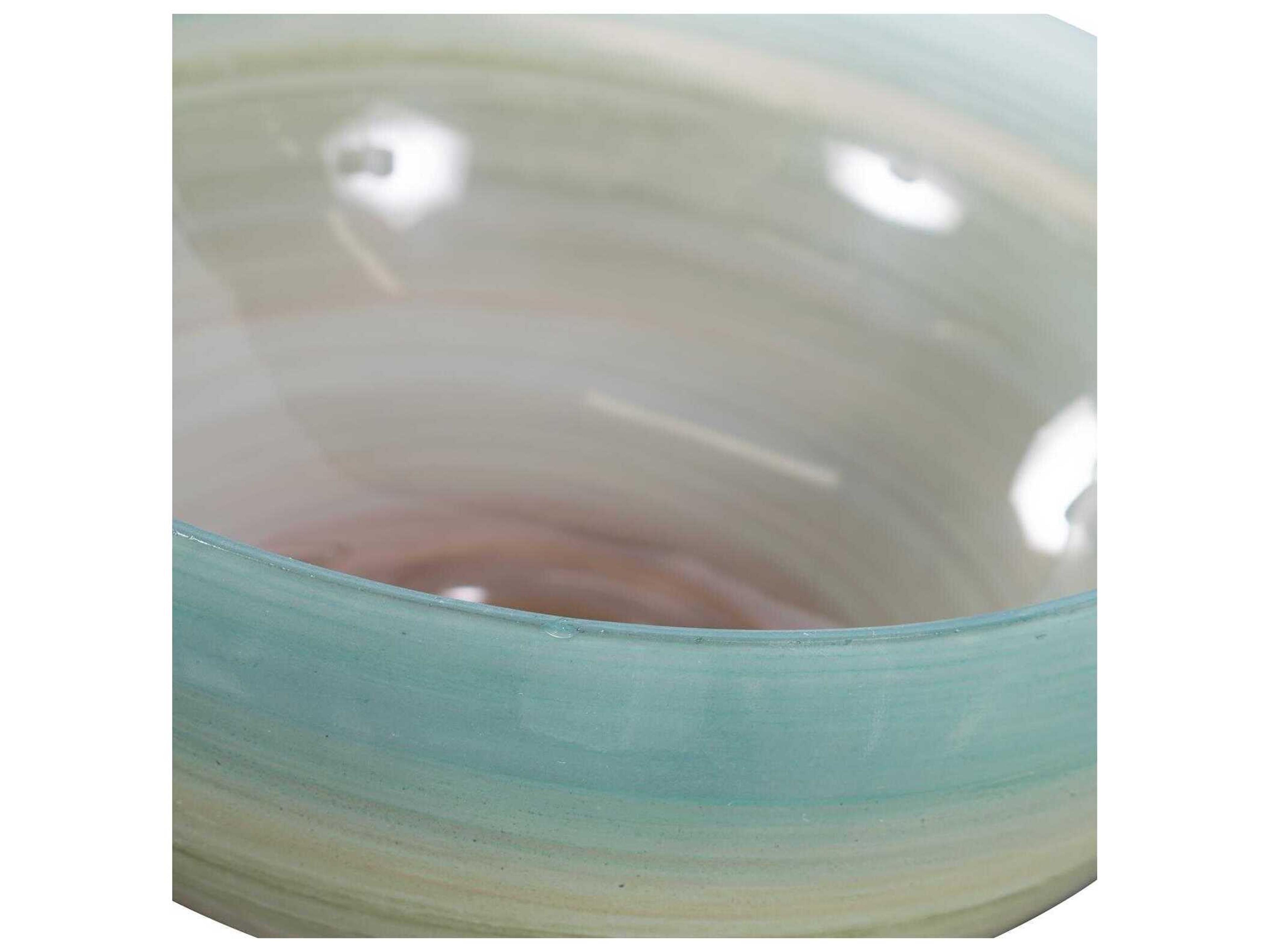 Howard Elliott Capri Teal Green Brown Stripe Glass Decorative Bowl