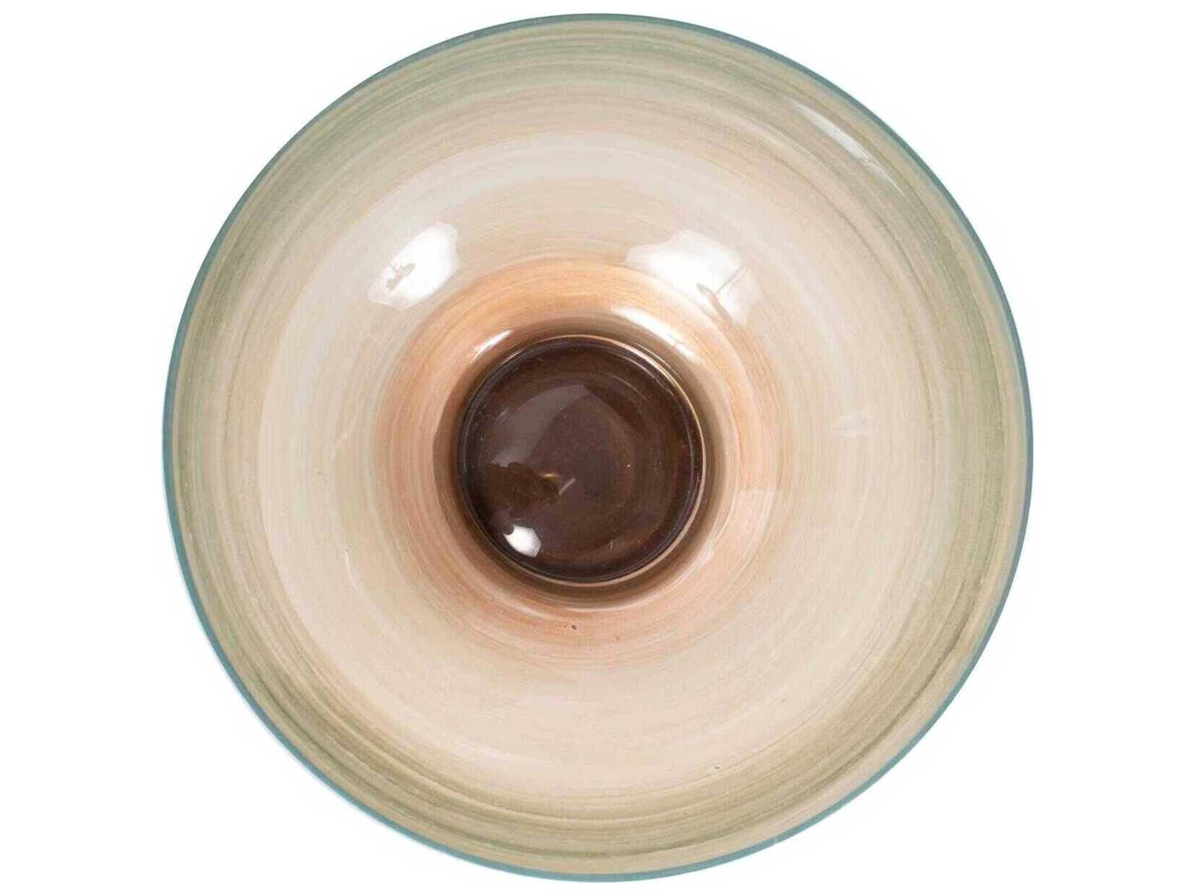 Howard Elliott Capri Teal Green Brown Stripe Glass Decorative Bowl