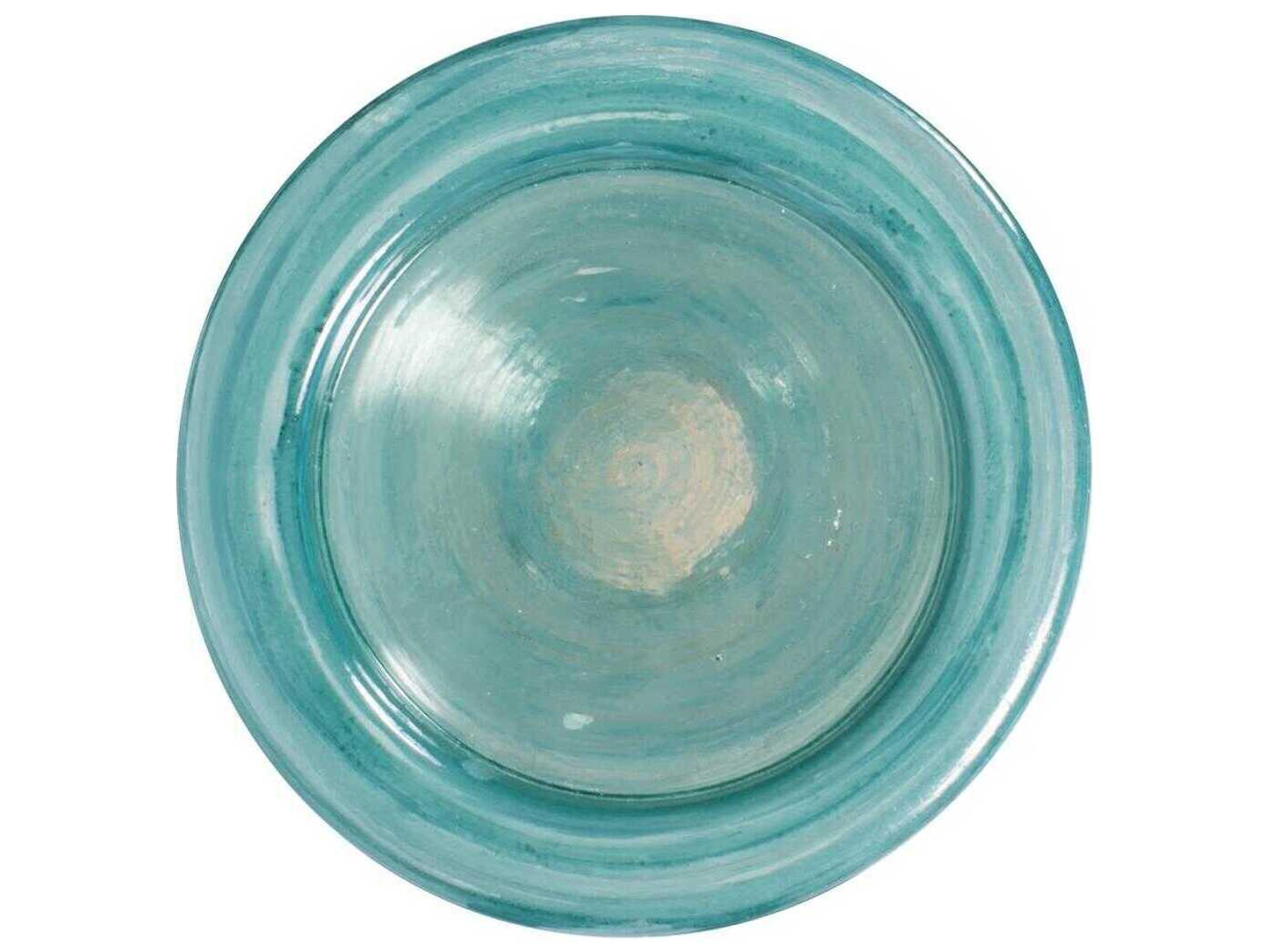 Howard Elliott Capri Teal Green Brown Stripe Glass Candle Holder