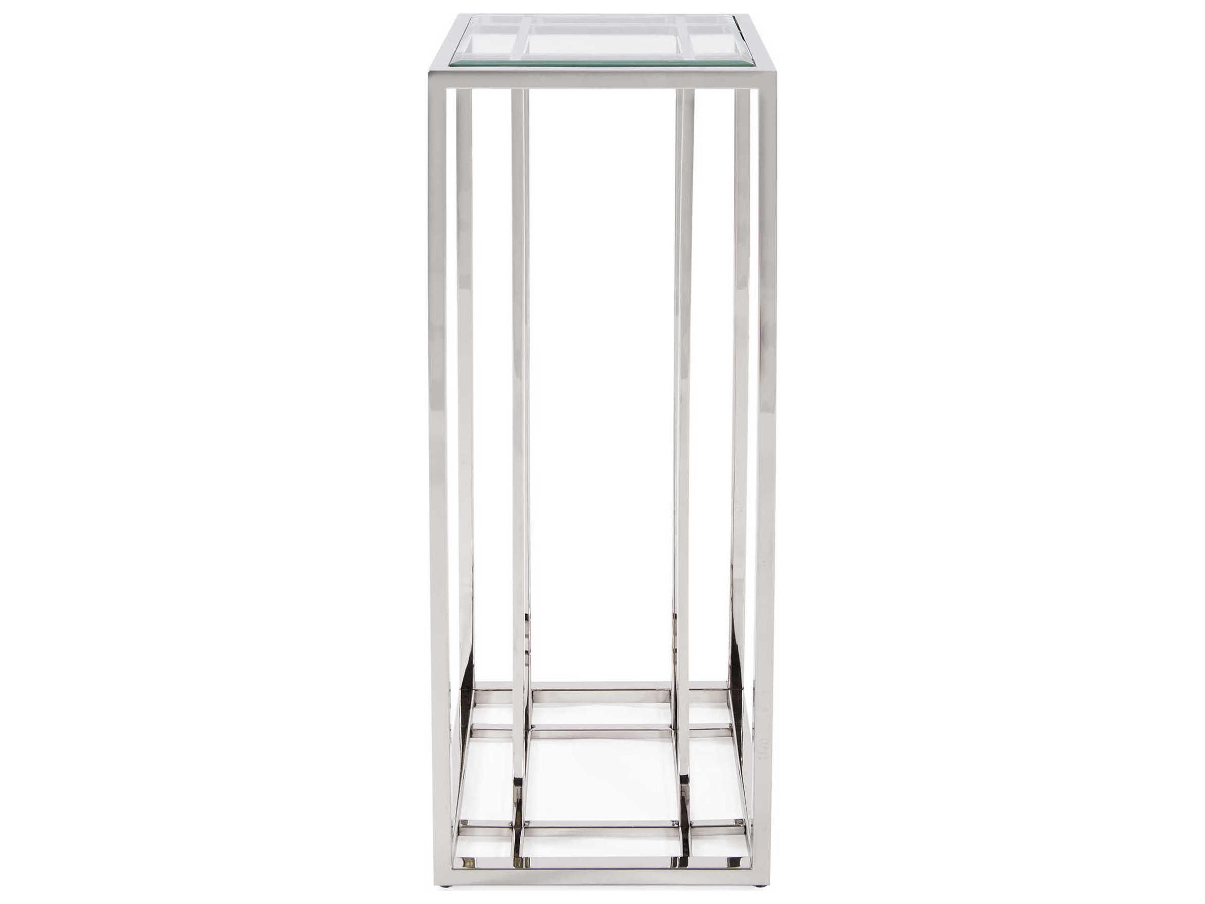 Howard Elliott Square Glass Polished Stainless Steel End Table