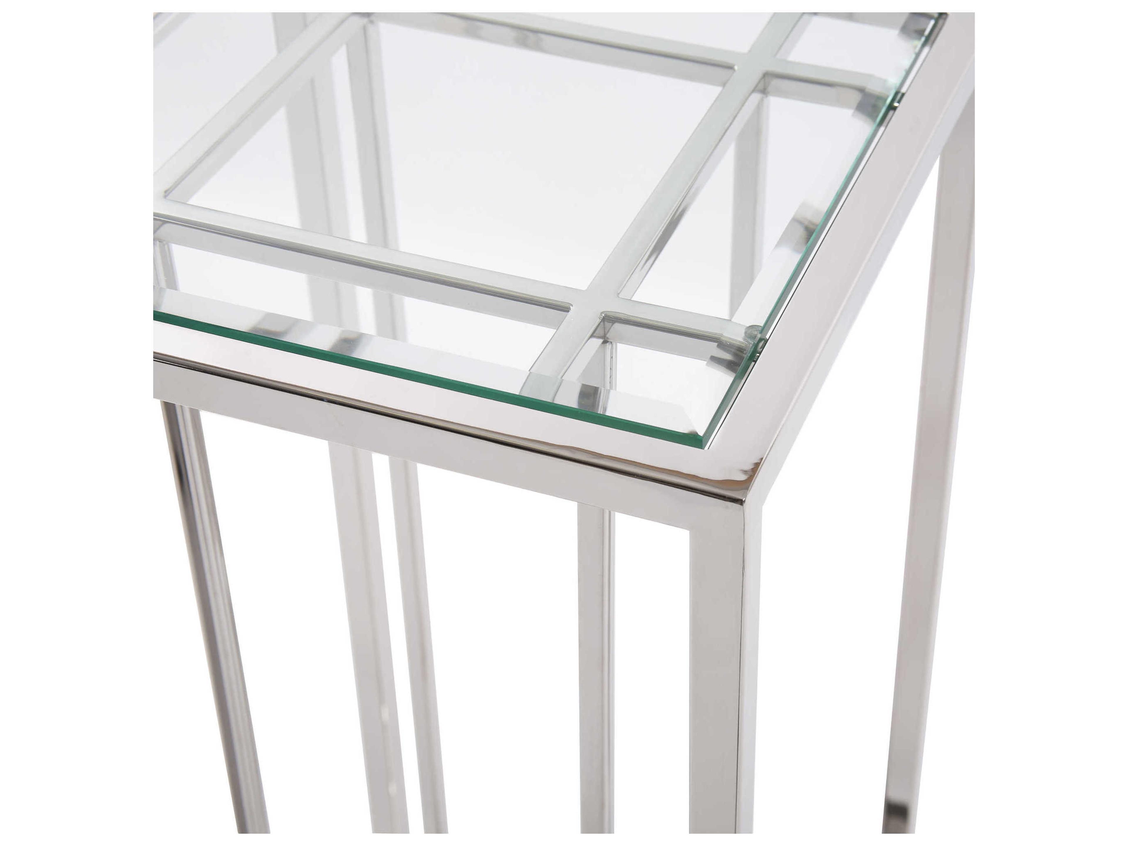 Howard Elliott Square Glass Polished Stainless Steel End Table