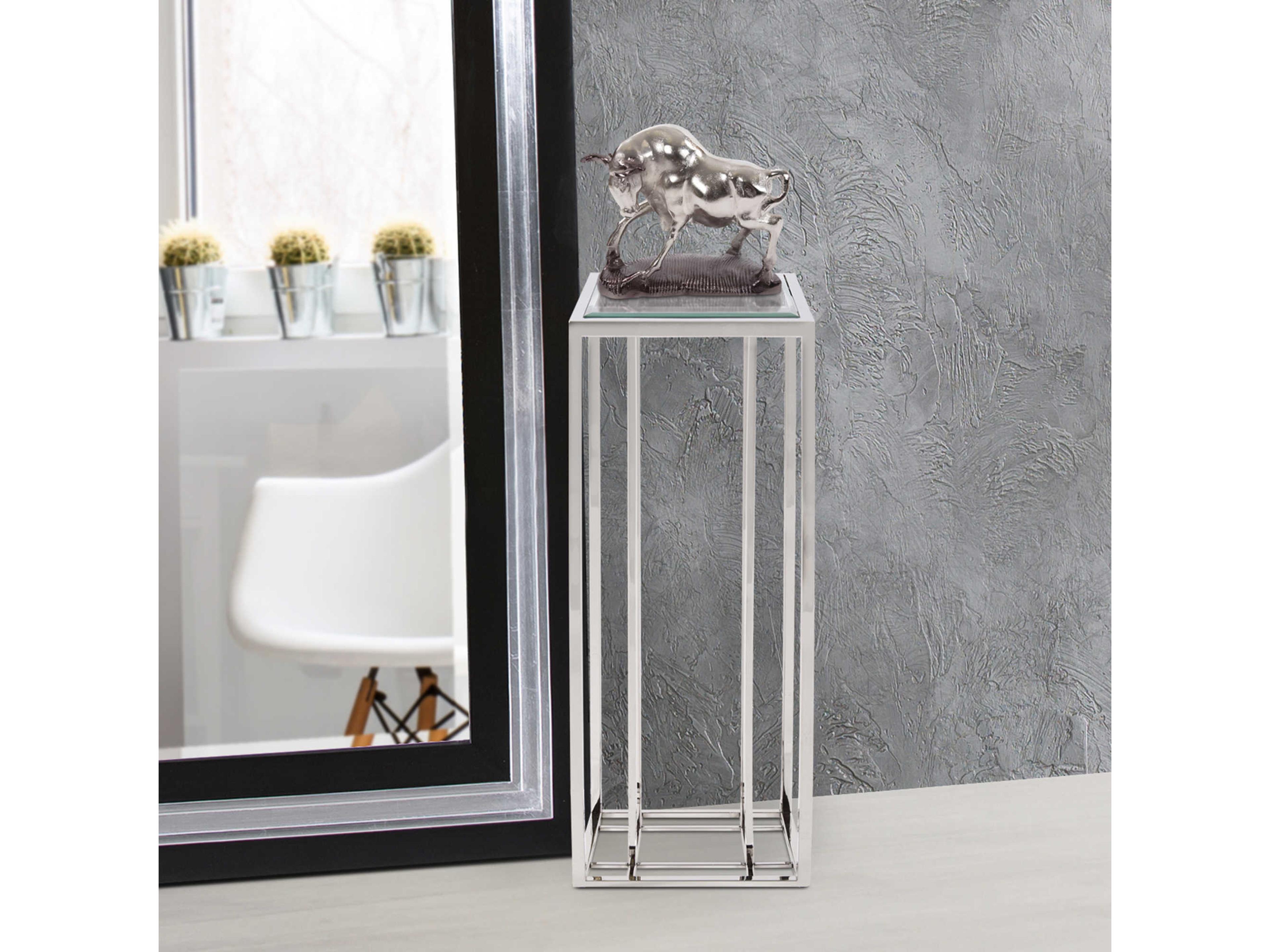 Howard Elliott Square Glass Polished Stainless Steel End Table