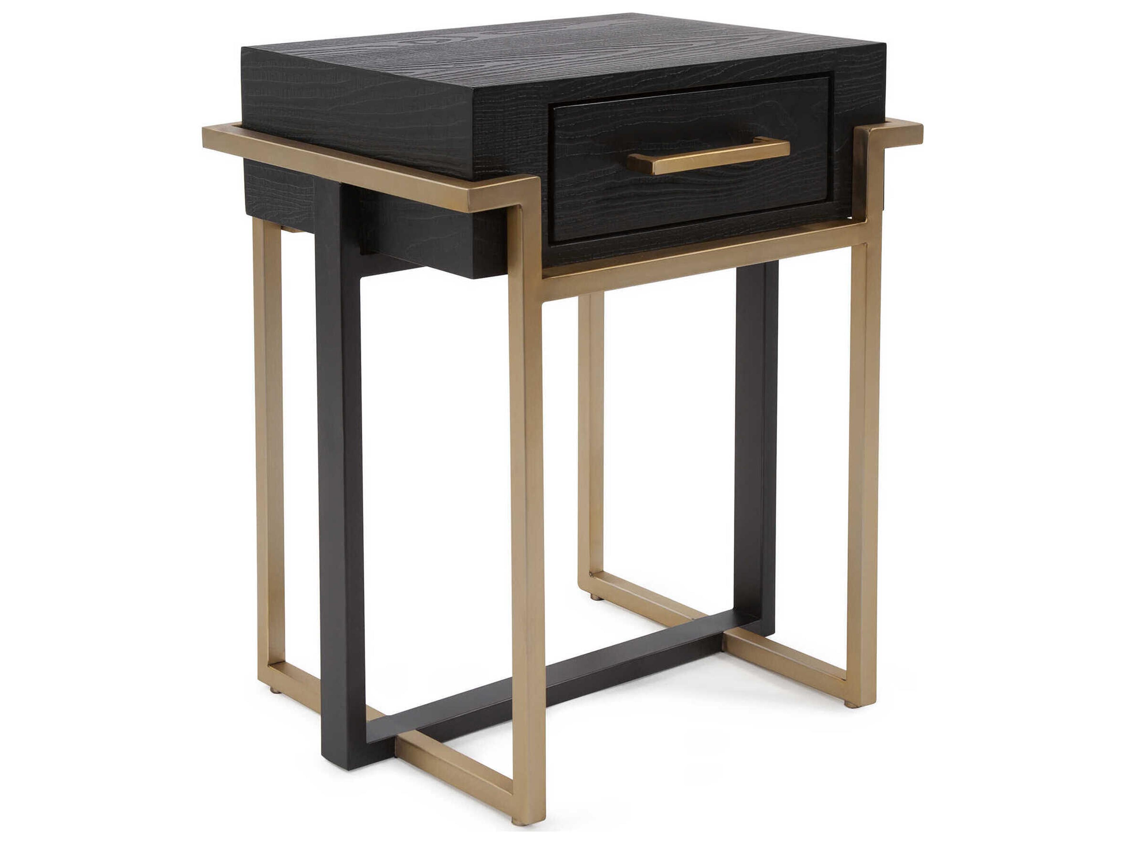 Evora Rectangular Wood Matte Black Gold End Table