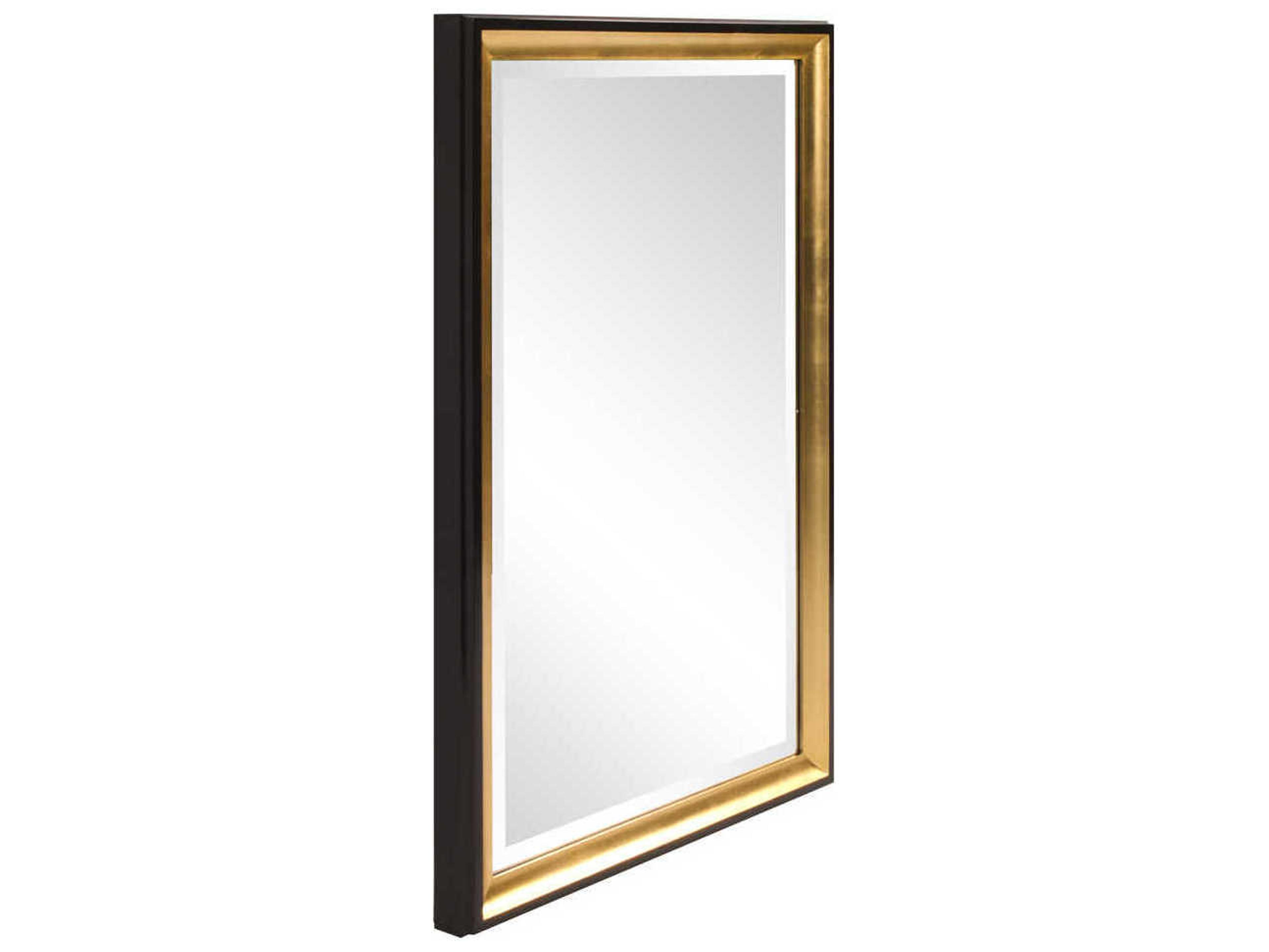 Howard Elliott Cagney Glossy Black with Gold Rectangular Wall Mirror