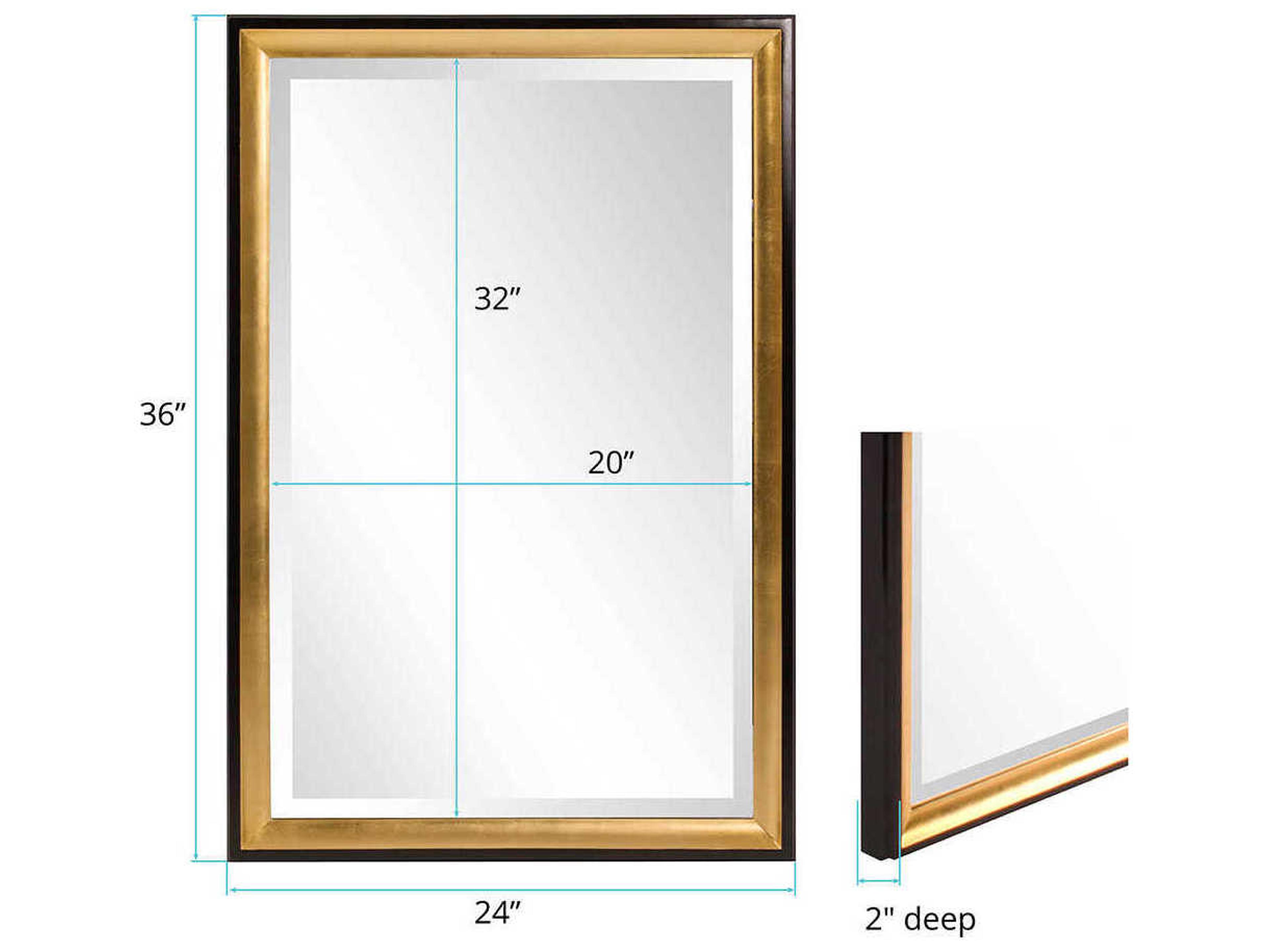 Howard Elliott Cagney Glossy Black with Gold Rectangular Wall Mirror