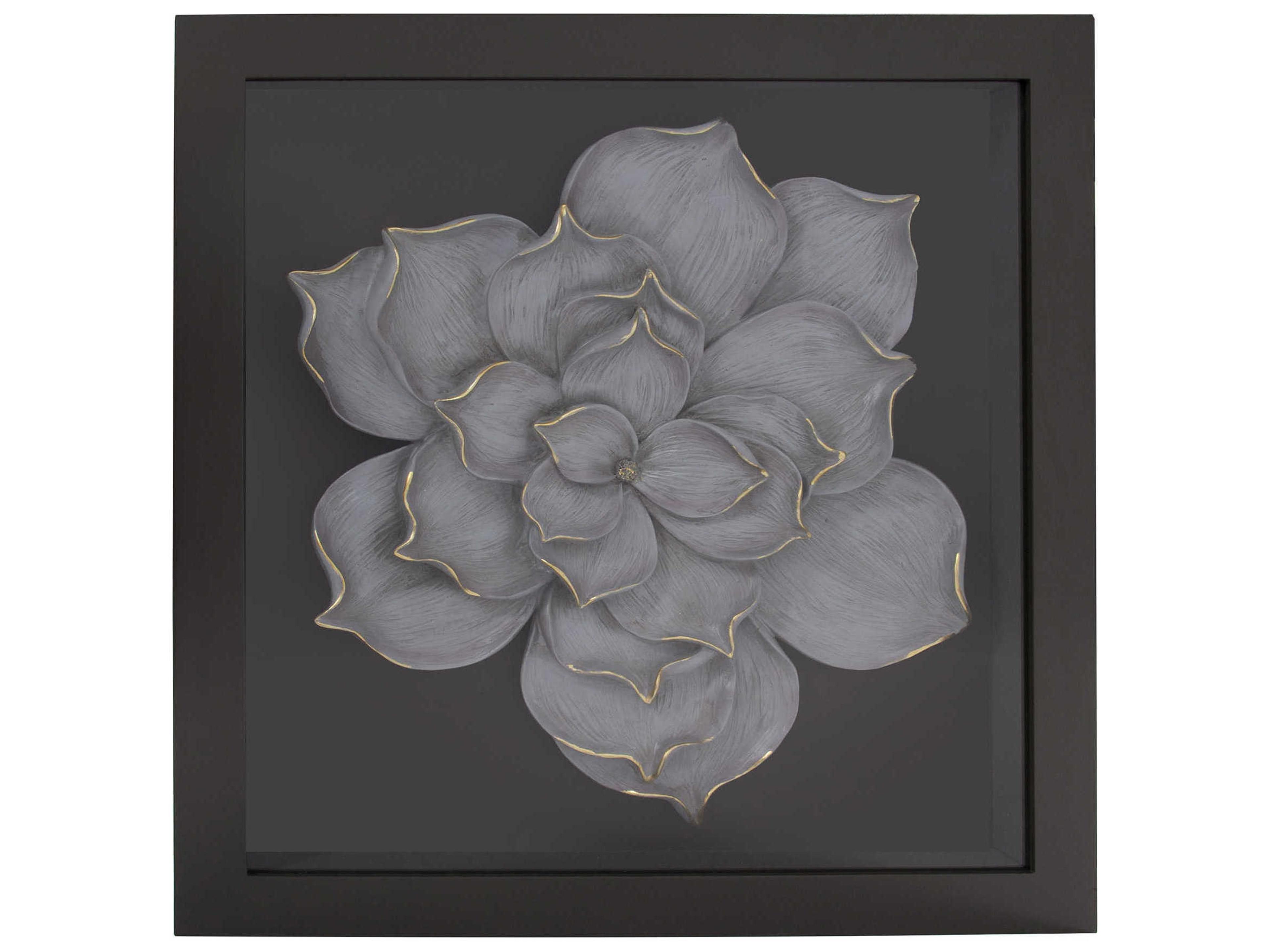 Howard Elliott Gray / Gold 26" Magnolia Flower Wood Wall Art