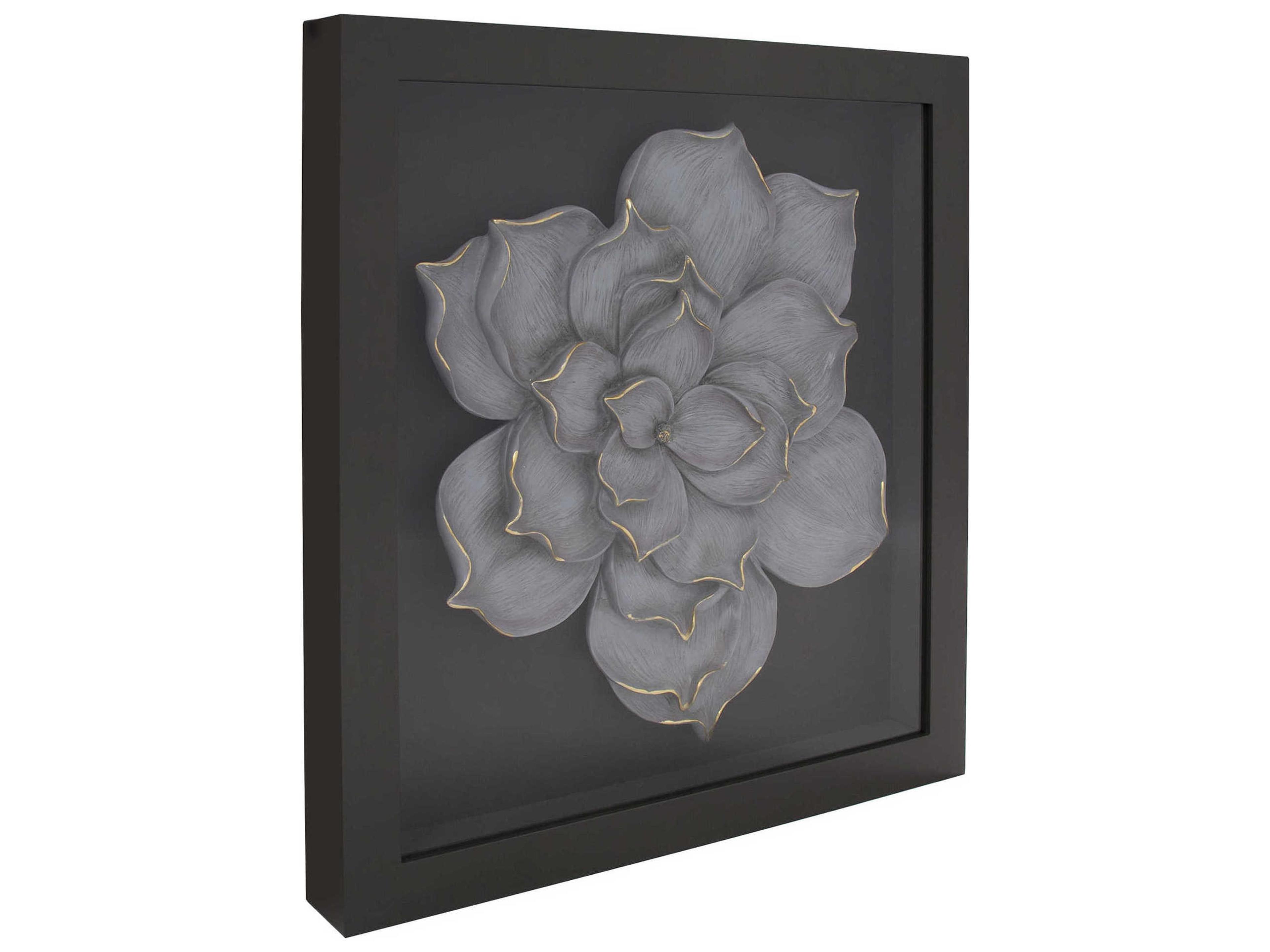 Howard Elliott Gray / Gold 26" Magnolia Flower Wood Wall Art