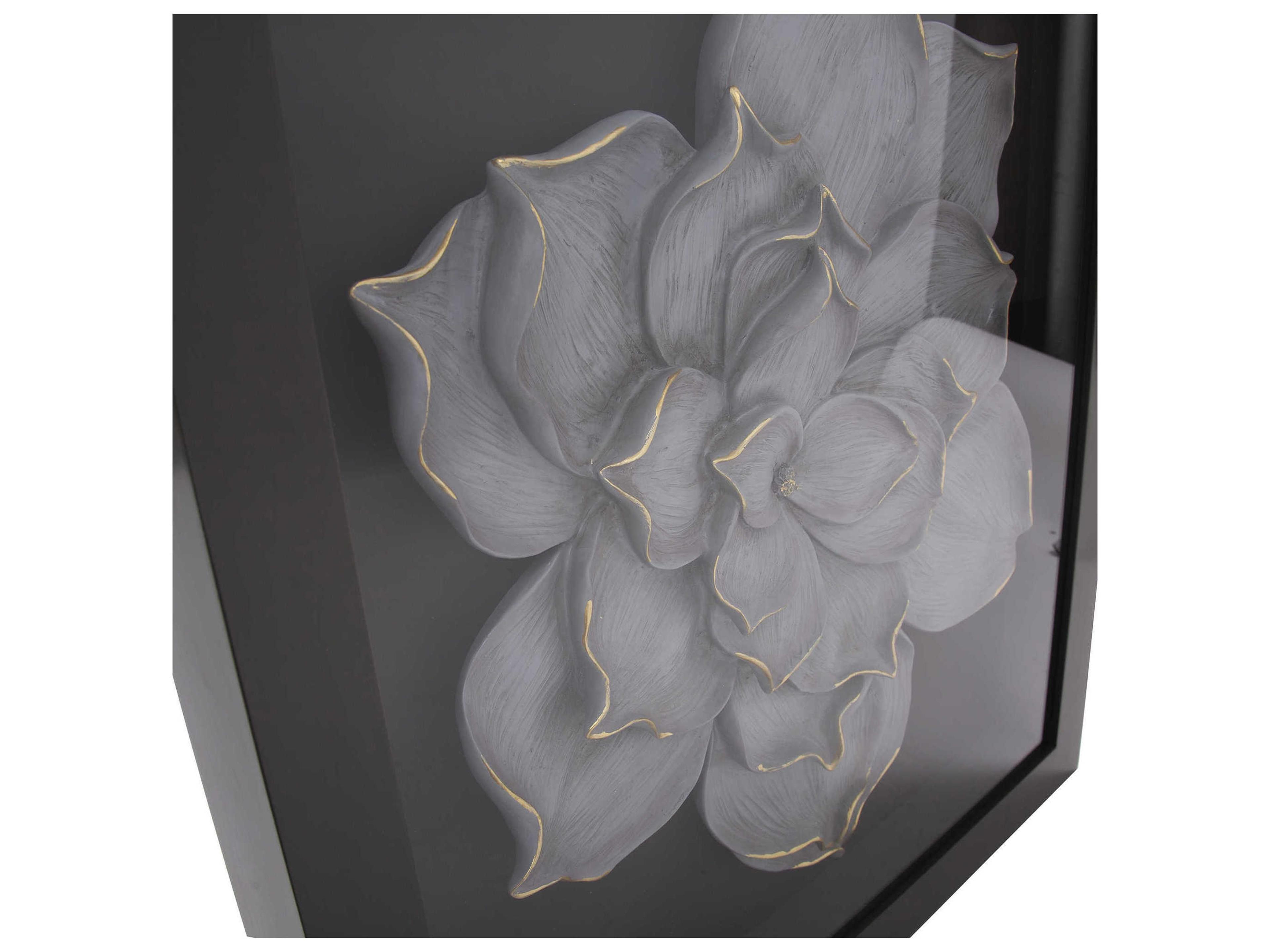 Howard Elliott Gray / Gold 26" Magnolia Flower Wood Wall Art